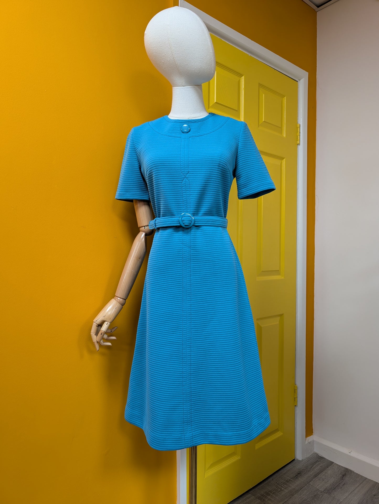 1970s Dumarsel blue dress & belt - S/8/10