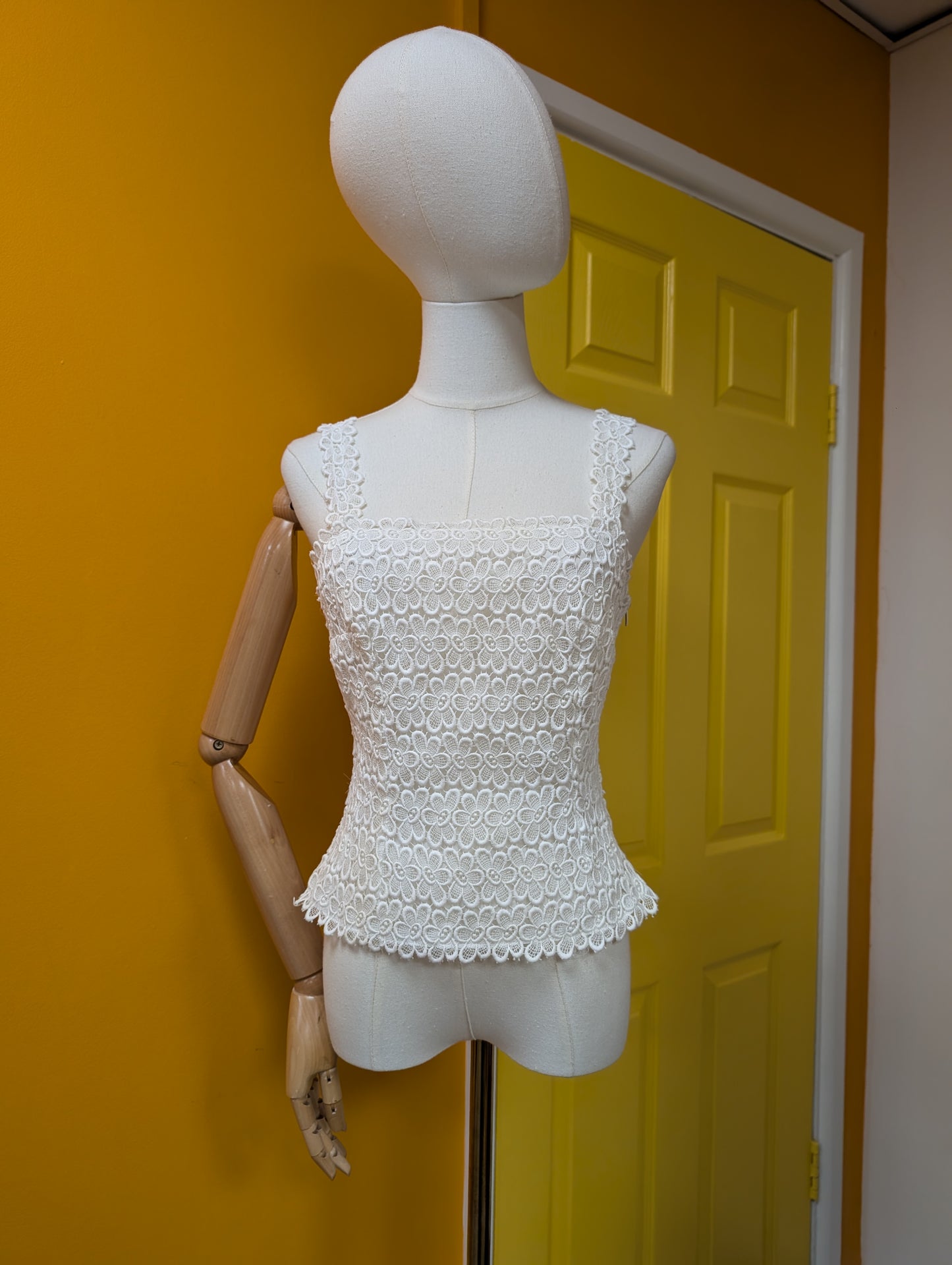 1960s J Oscar Sharpe white floral lace top - S/8