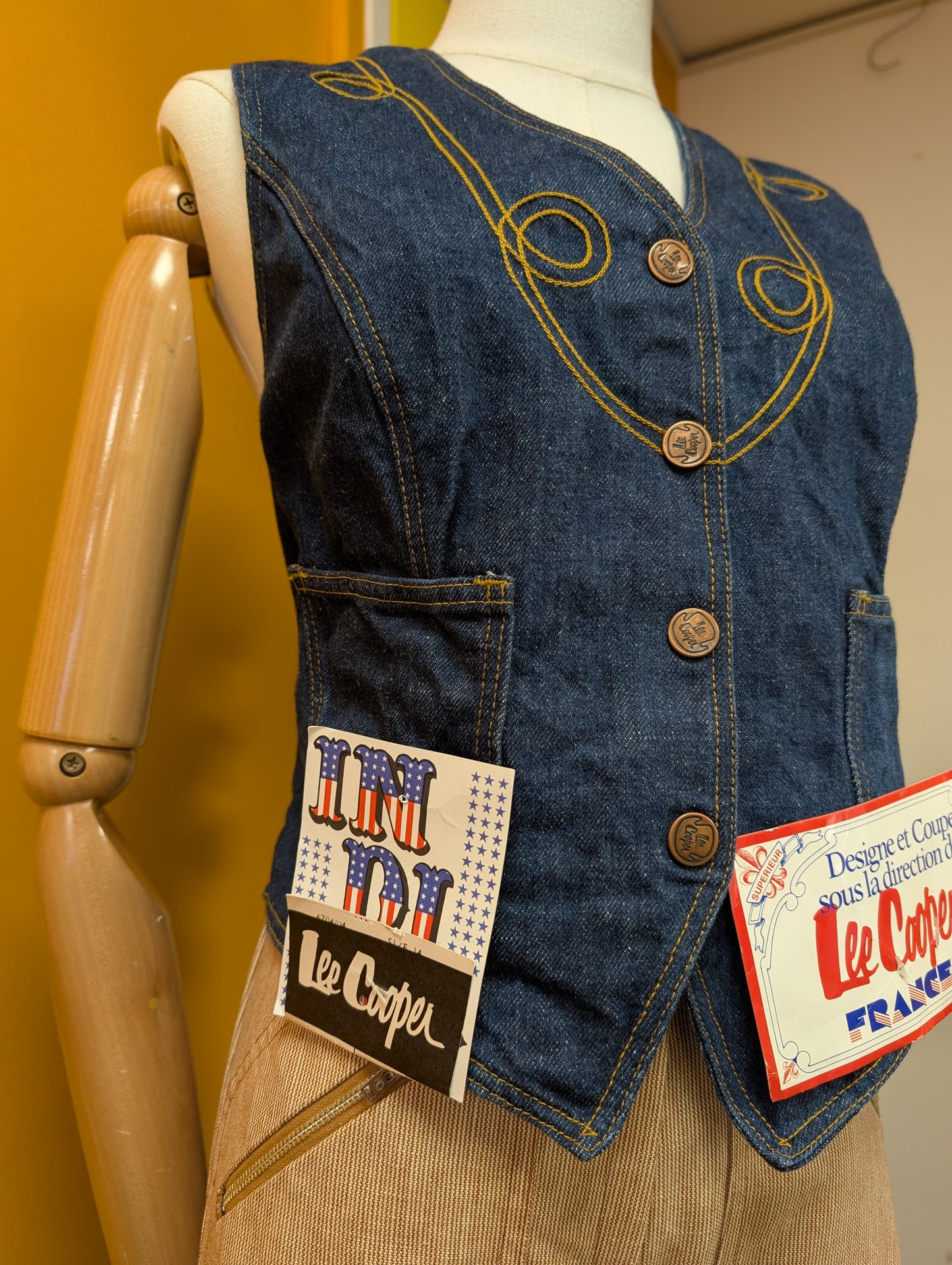 Deadstock 1970s Lee Cooper embroidered denim waistcoat - S/10