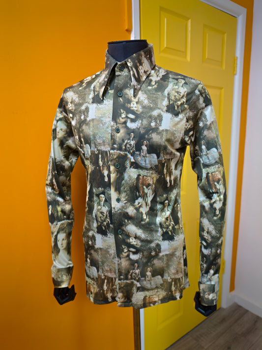 1970s Kennington novelty print dagger collar shirt