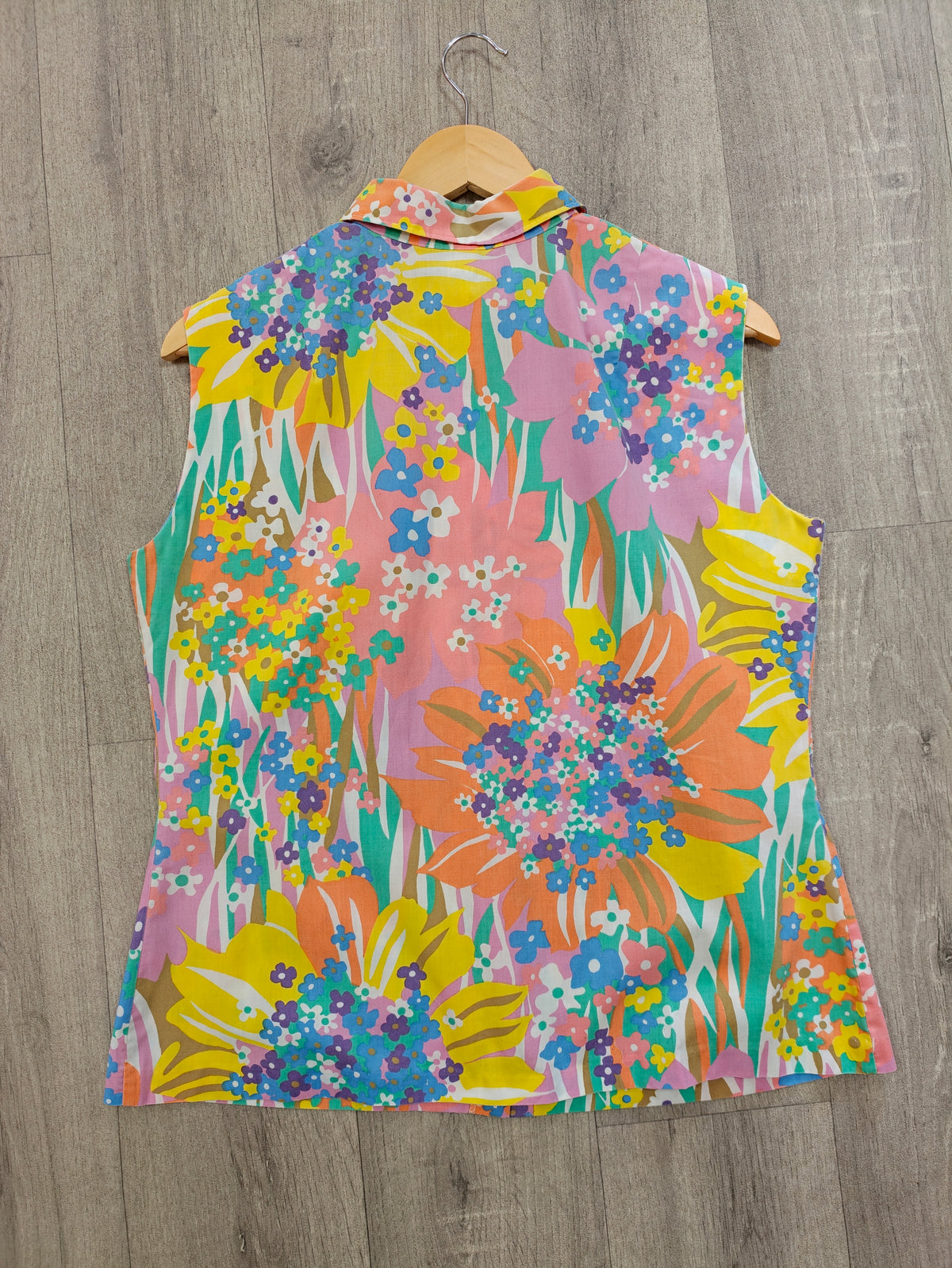 1970s psychedelic floral sleeveless top - M/L