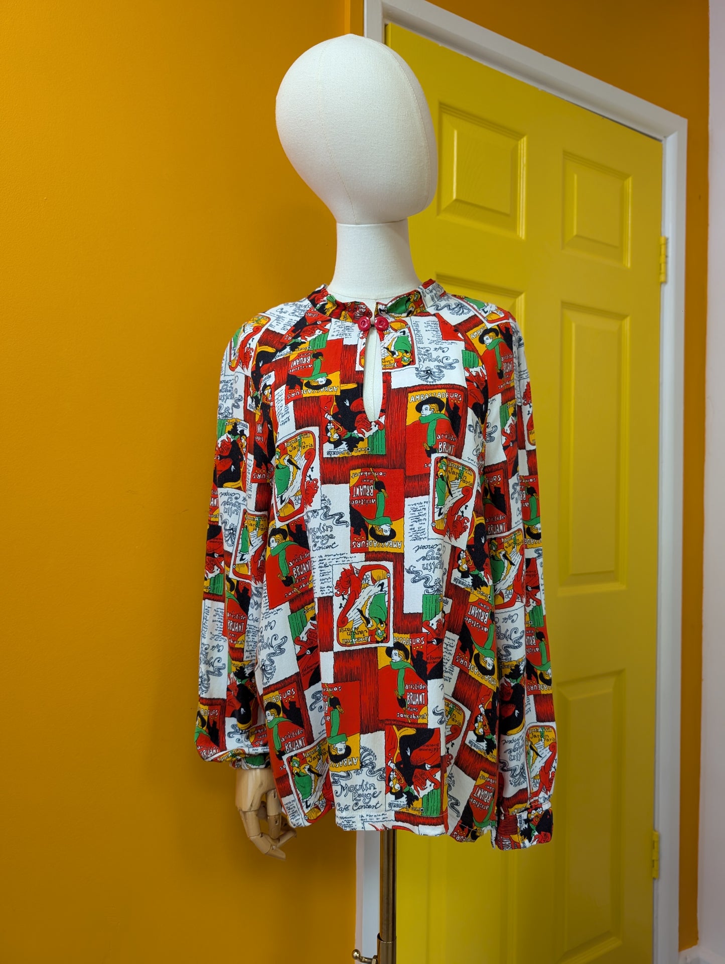 1970s Toulouse Lautrec print blouse - M