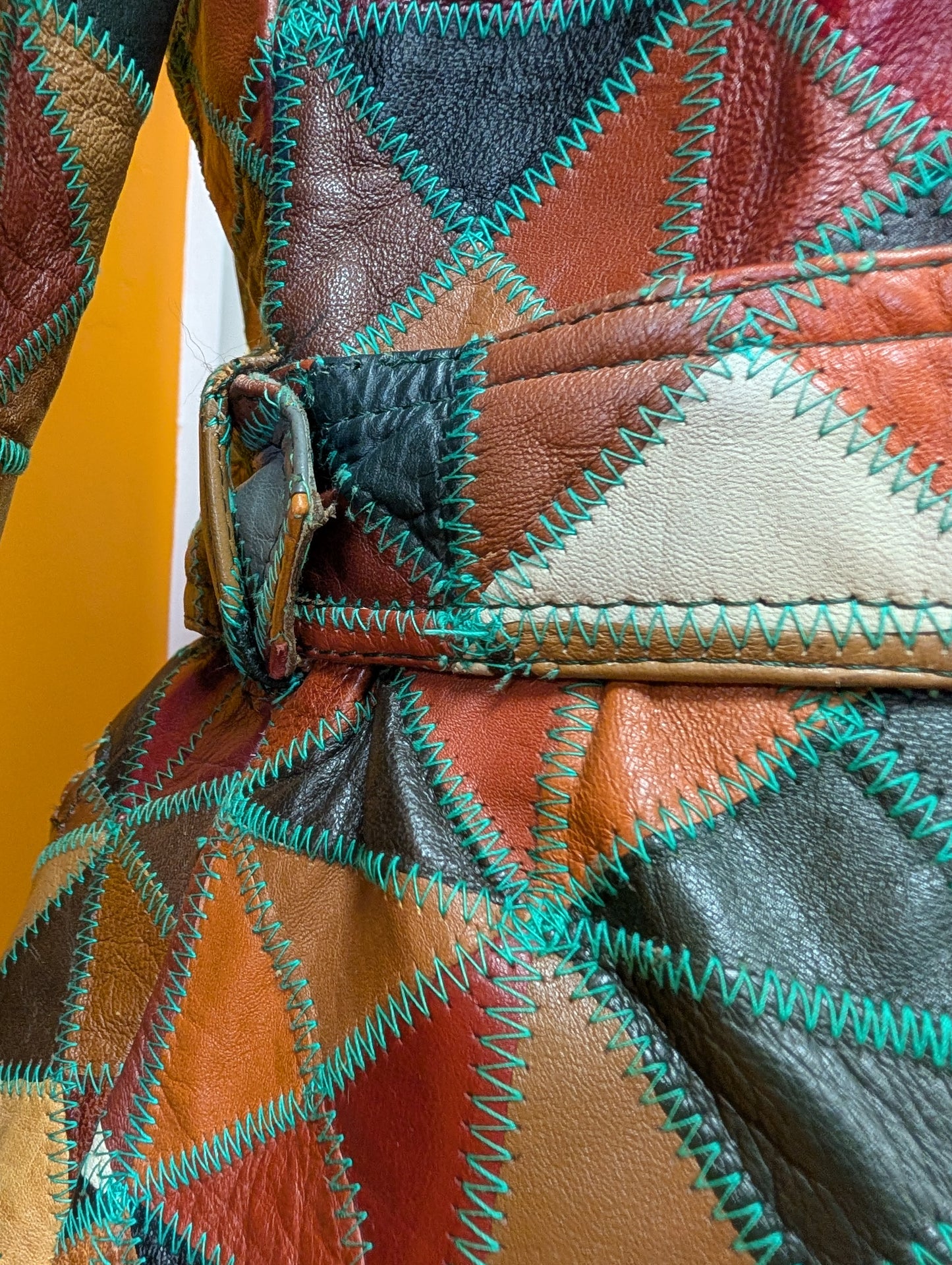 1970s patchwork leather jacket and belt - XS/S