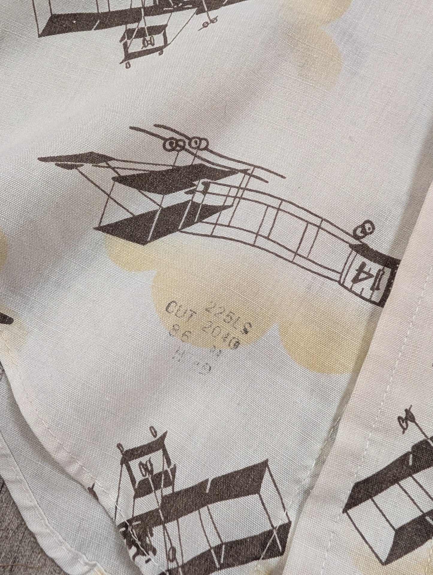 1970s Grants novelty aeroplane print dagger collar shirt