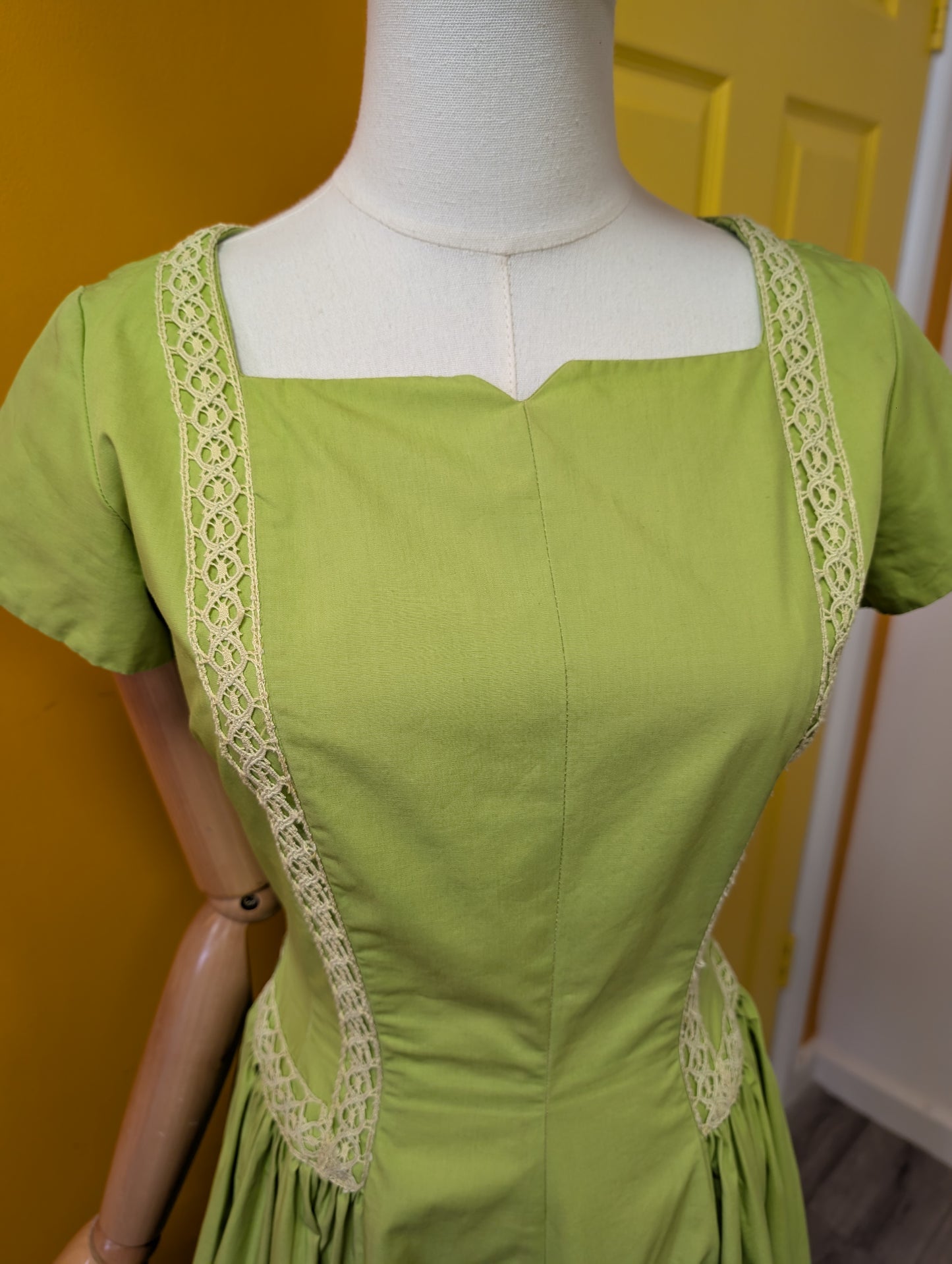 1950s Rhona Roy green cotton dress - XS/S/6/8