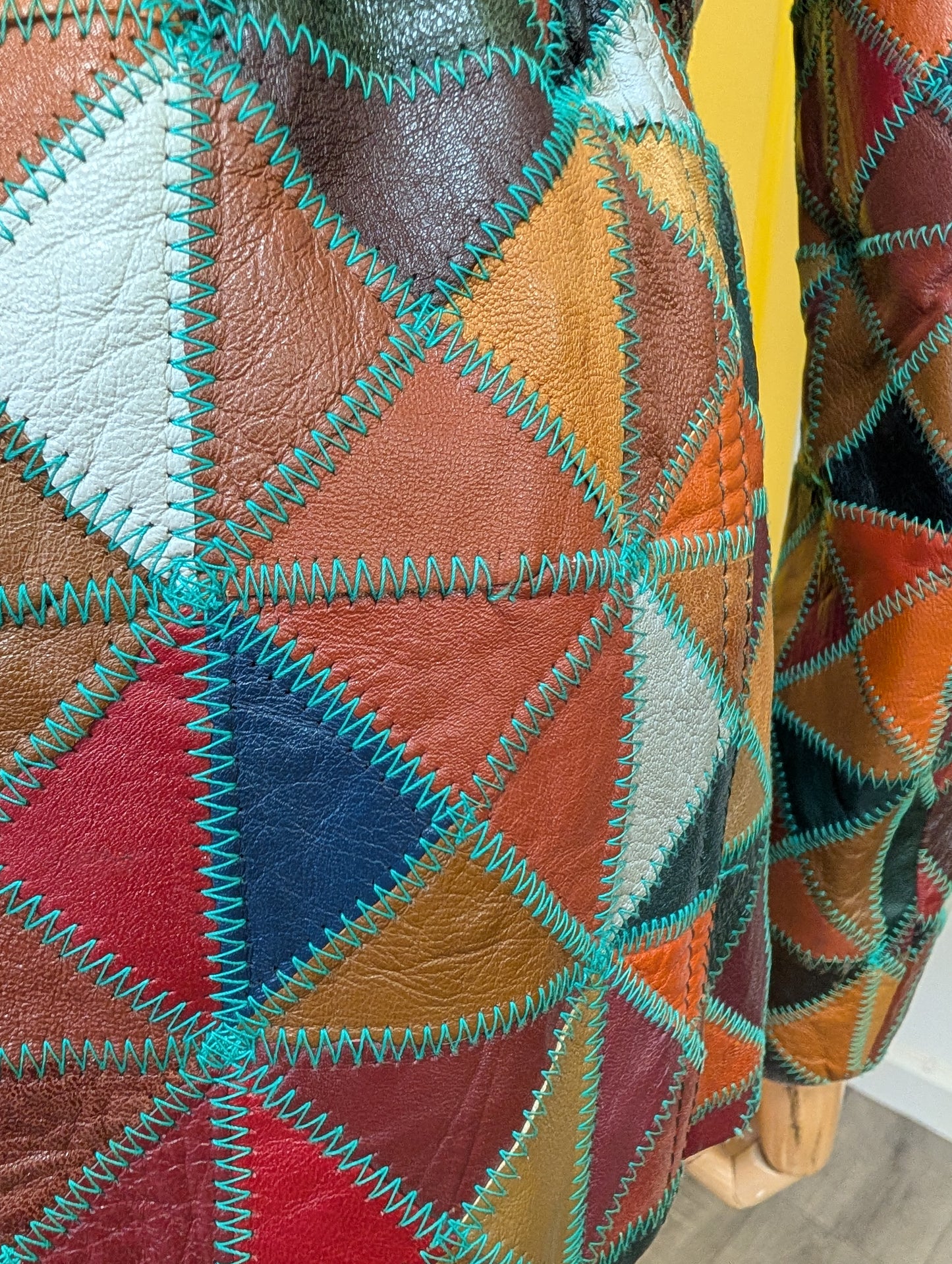 1970s patchwork leather jacket and belt - XS/S