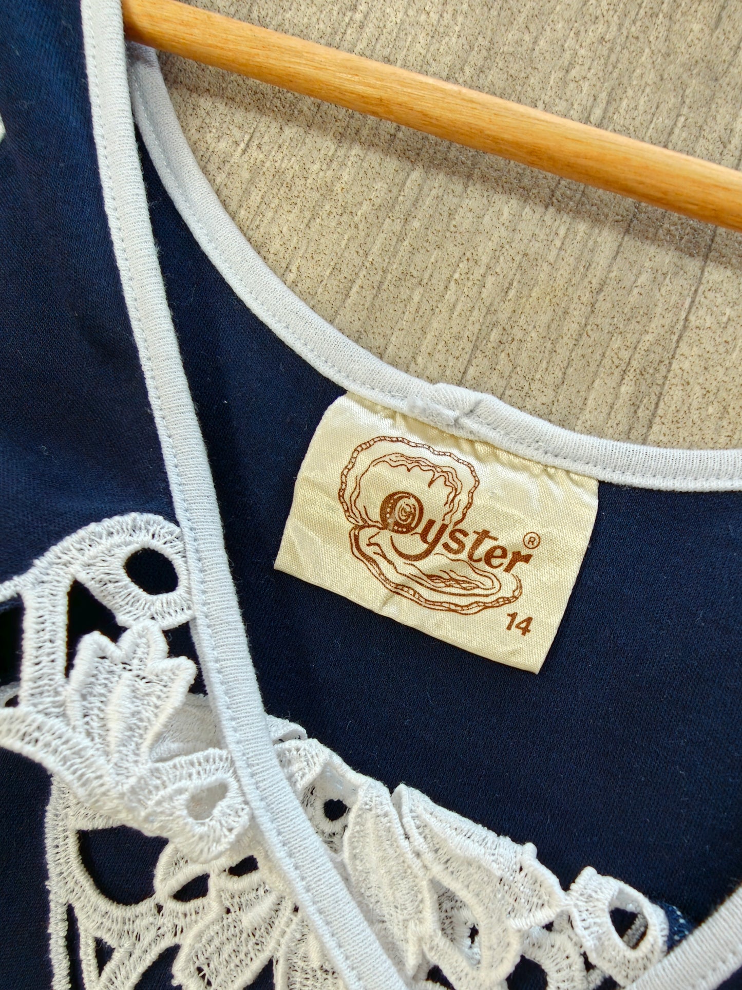 70s/80s Oyster navy & white dress - 10/12
