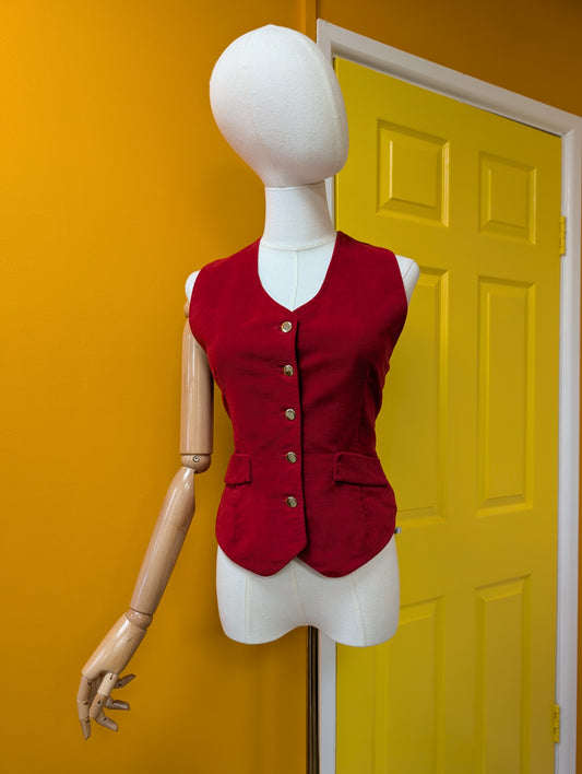 70s/80s Fraich Designs red waistcoat made in Pembrokeshire - XS/S