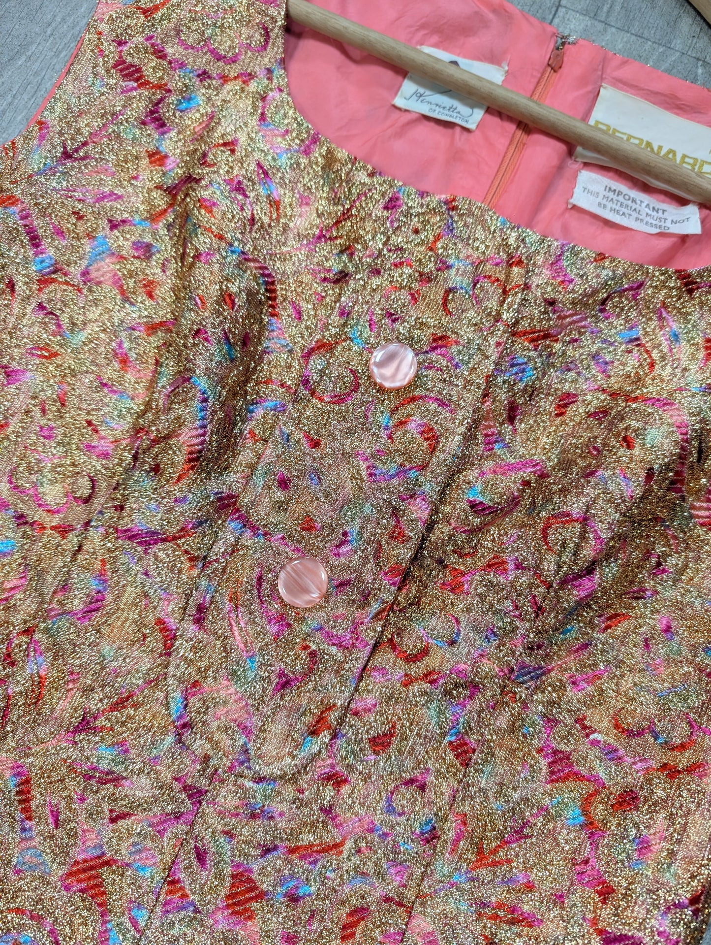 1960s Bernard Freres pink & gold sparkly dress - S/8/10