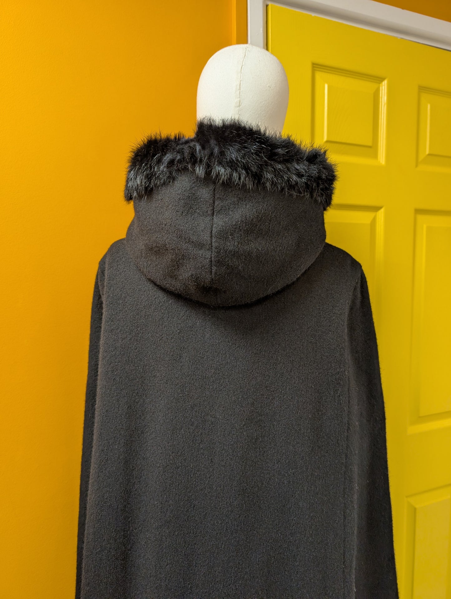 1960s Raymond of London black wool cape with fur trim