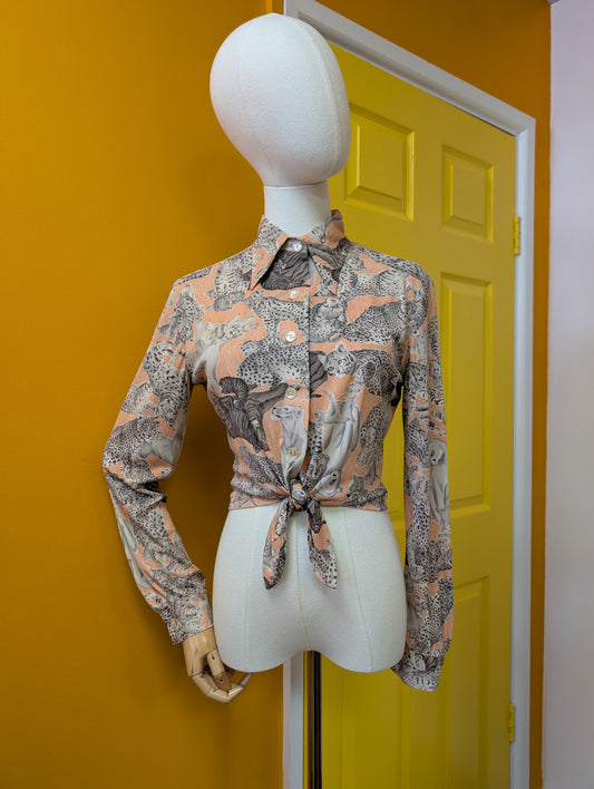 1970s You Babes novelty big cat print shirt - S