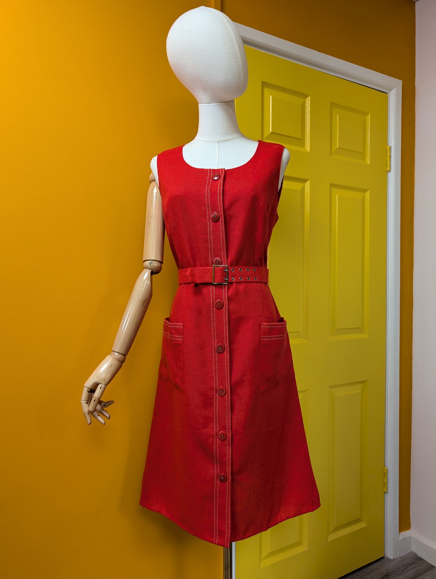 60s/70s red dress and belt - S/8/10