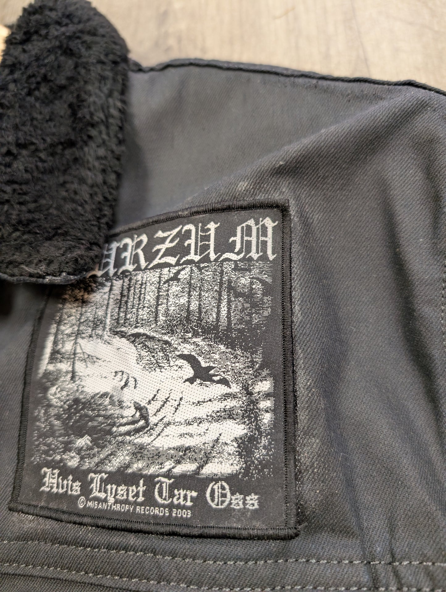 Customised Levi's jacket with band patches