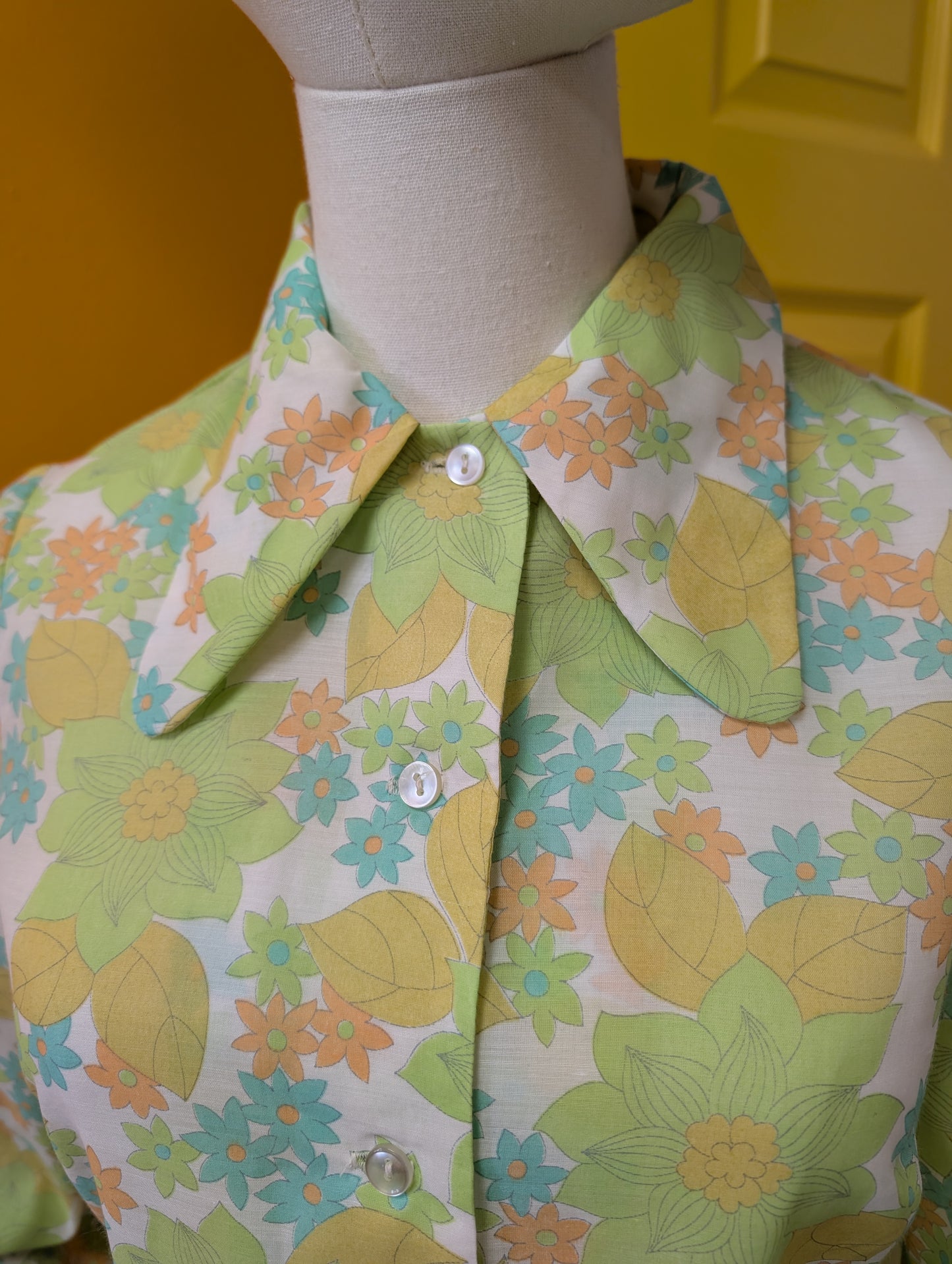 60s/70s Devonshire Lady green floral dress - S/8/10