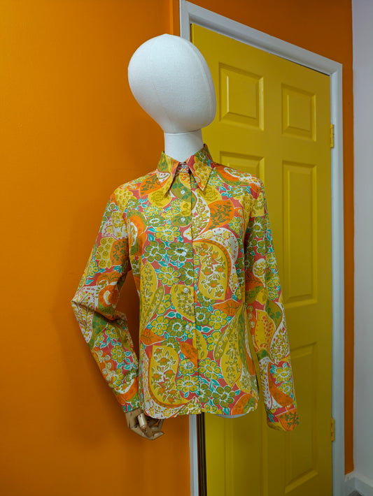 60s/70s psychedelic paisley print dagger collar shirt - M/L