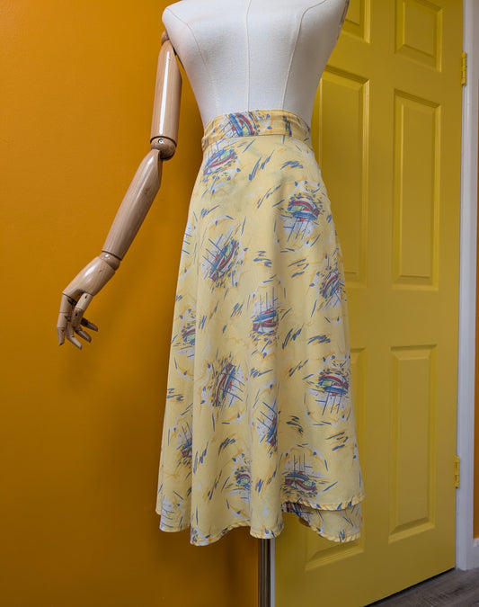 Novelty boat print wrap around yellow skirt - XS/S