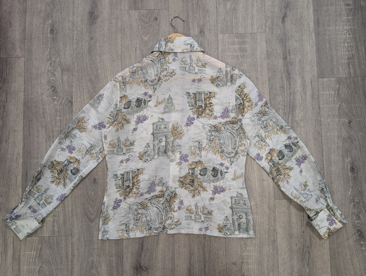 1970s novelty print dagger collar shirt - M