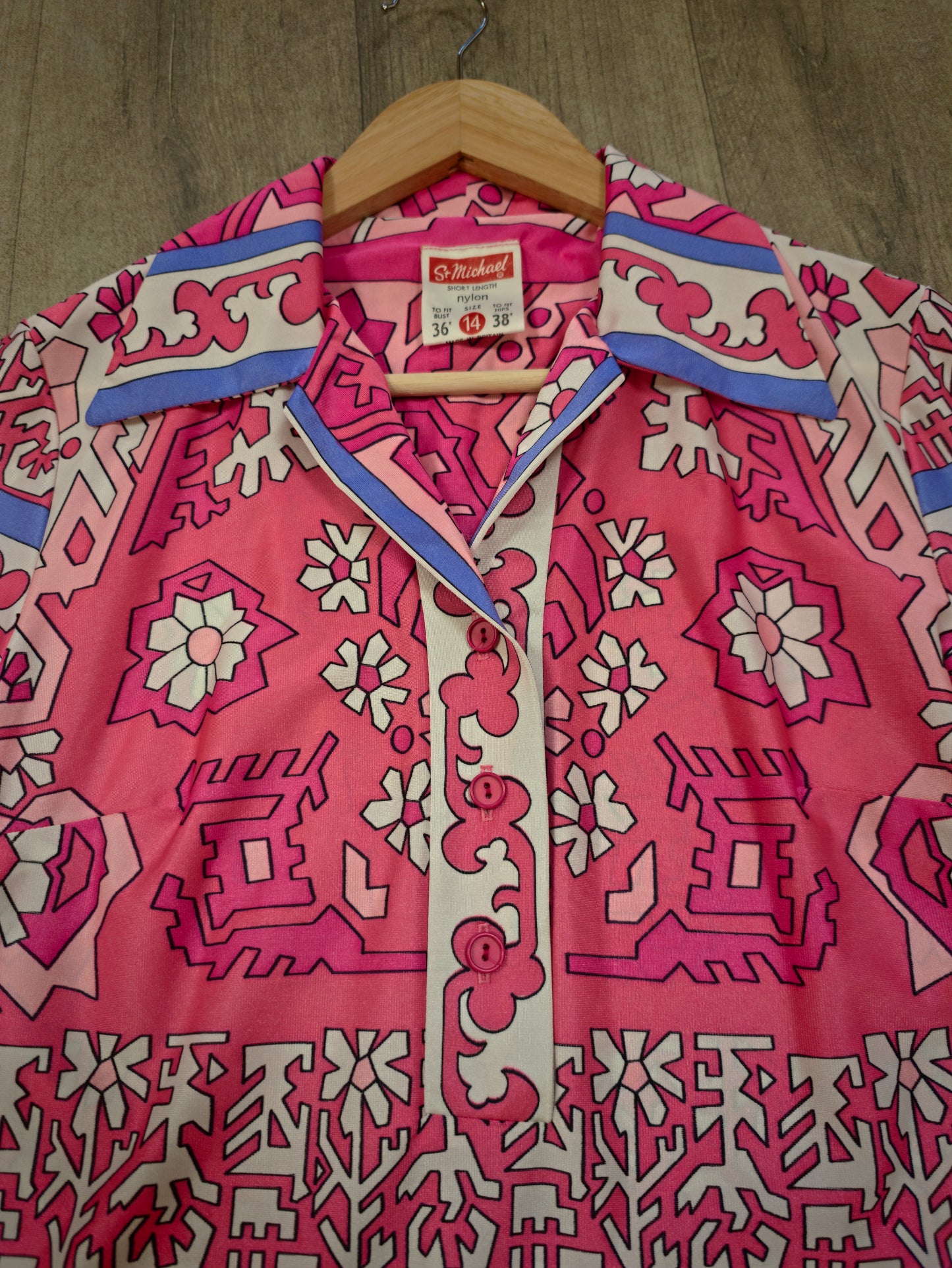 1970s St Michael psychedelic print pink nylon dress - M/12
