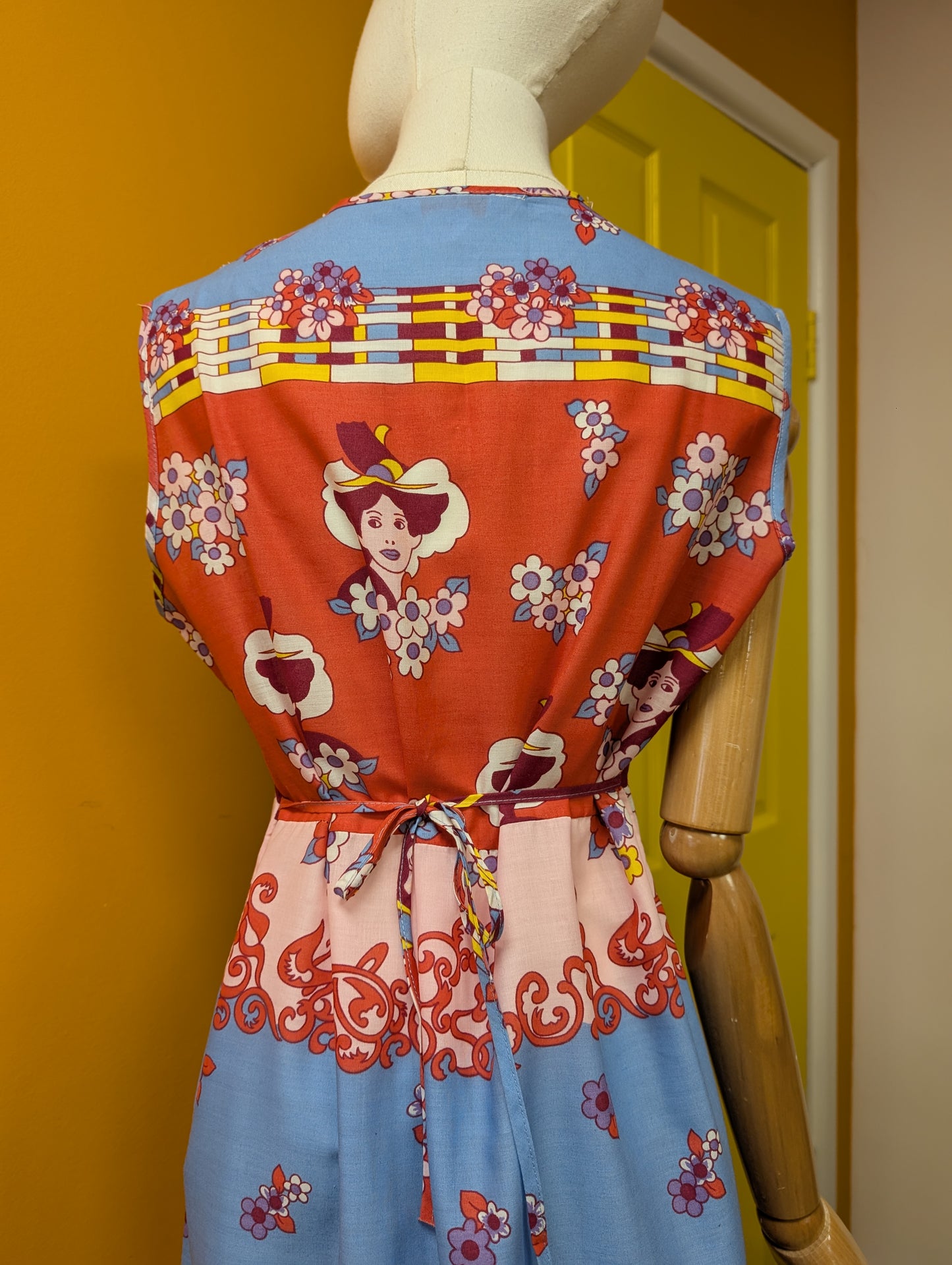 1970s novelty print maxi dress - M