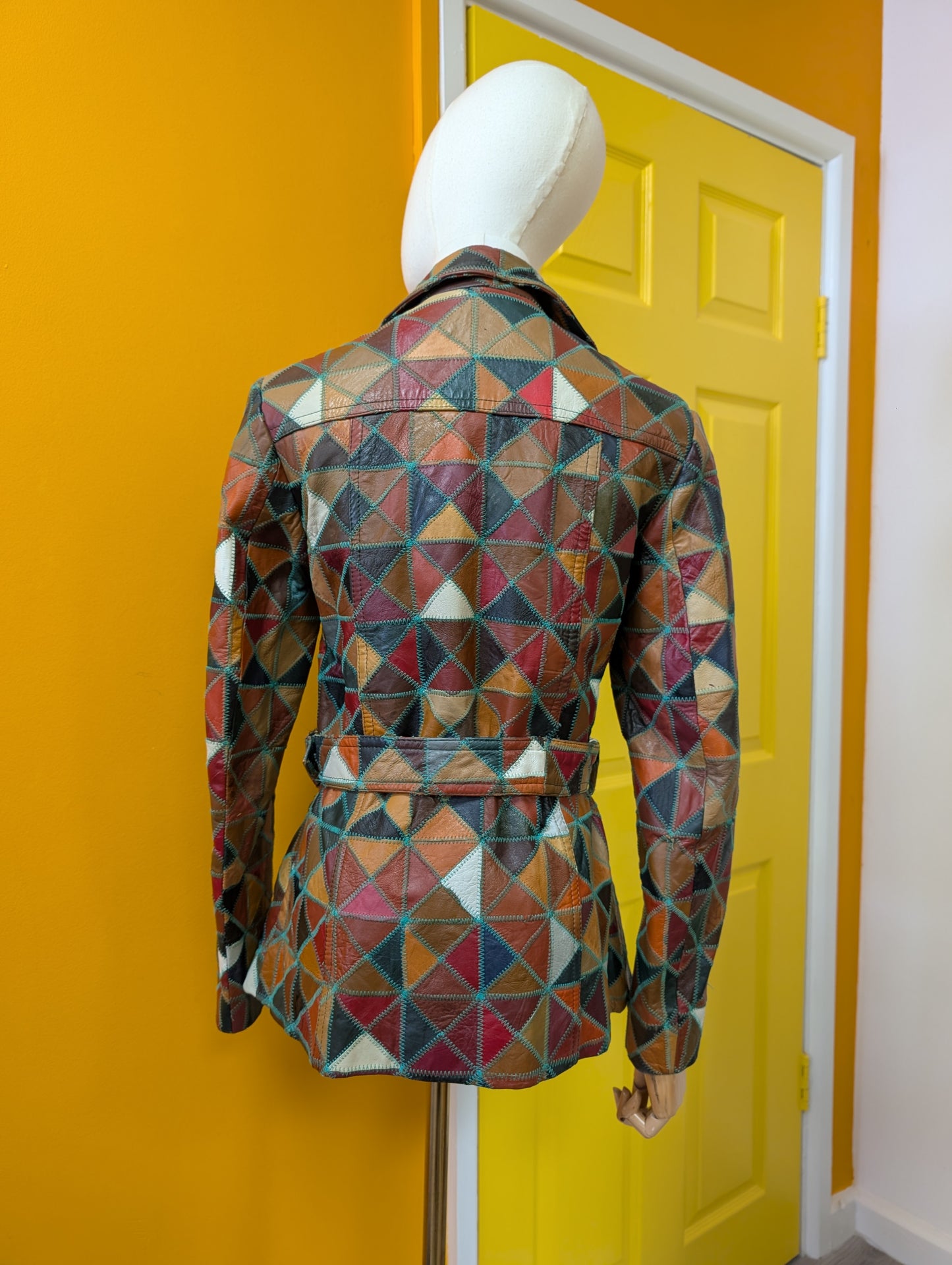 1970s patchwork leather jacket and belt - XS/S