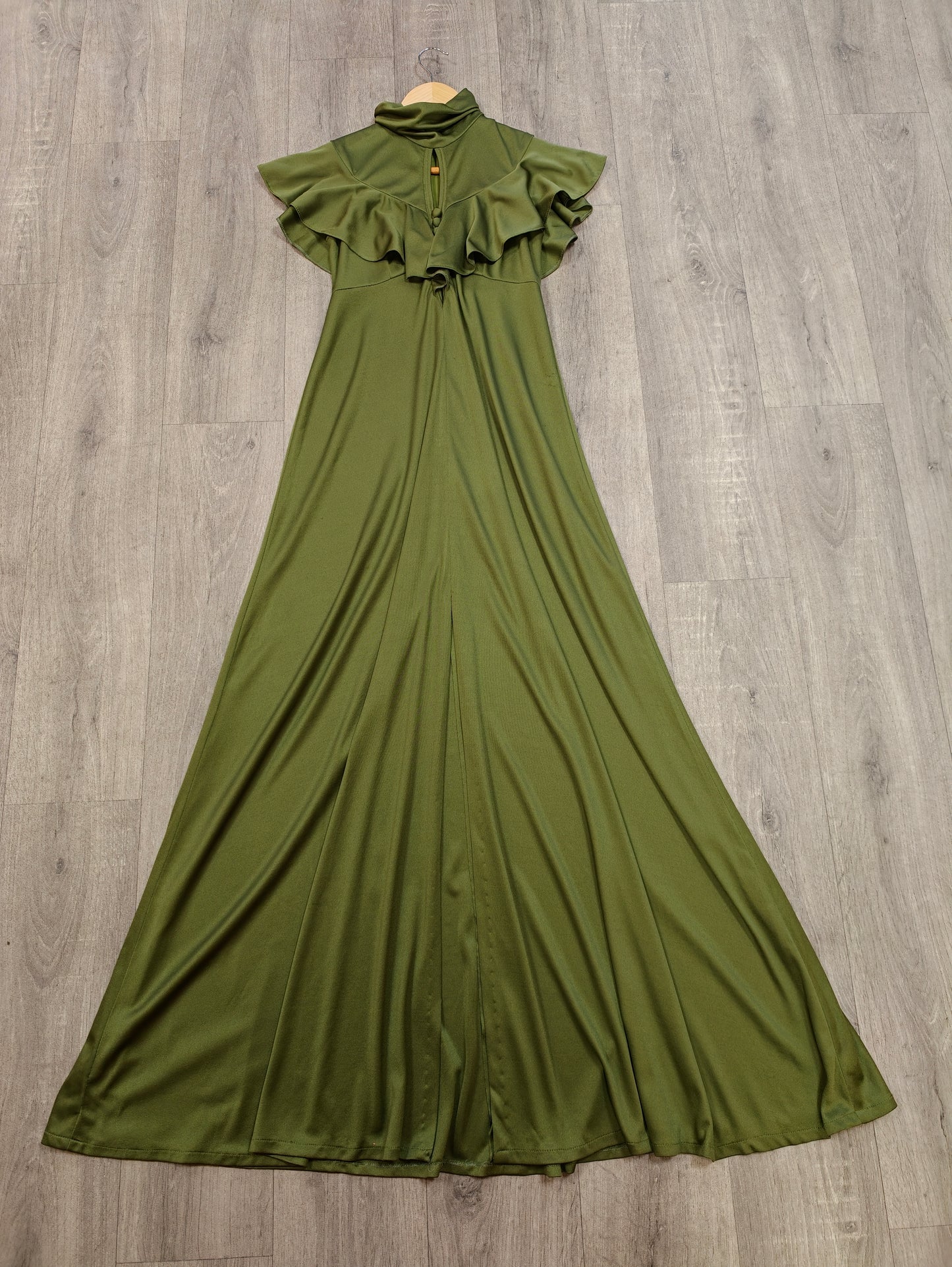 1970s Irvine Sellars green crimplene maxi dress - XS/6