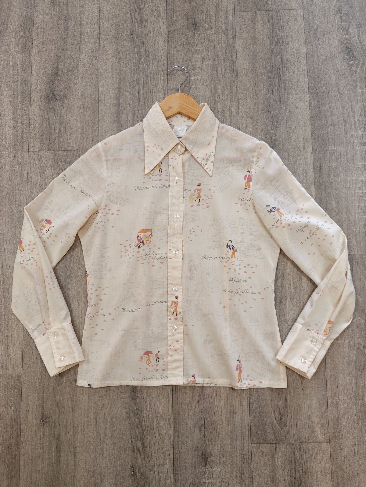 1970s Spinney novelty print dagger collar shirt - S/M