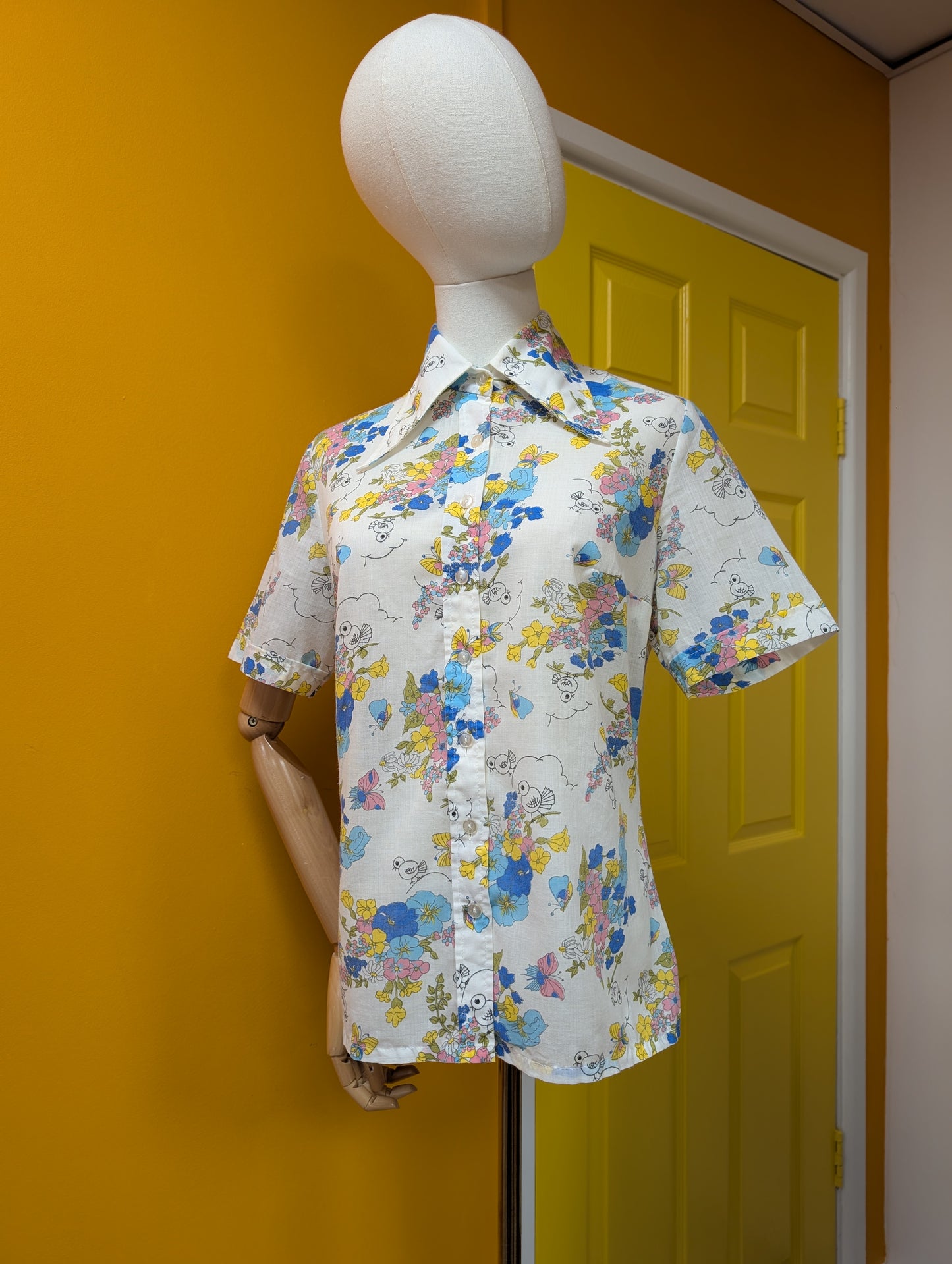 1970s novelty print dagger collar shirt - M/12/14