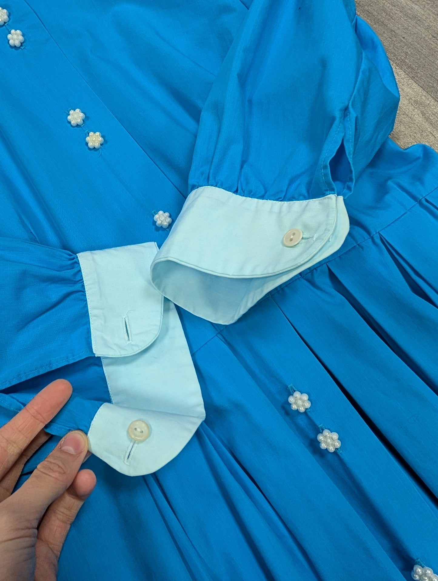 1950s The Lady by Harrimonde blue cotton dress and belt - 38"B, 29"W