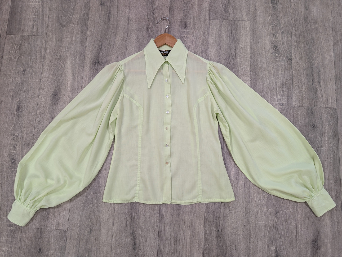 1970s Left Bank mint green dagger collar shirt - XS/S/6/8