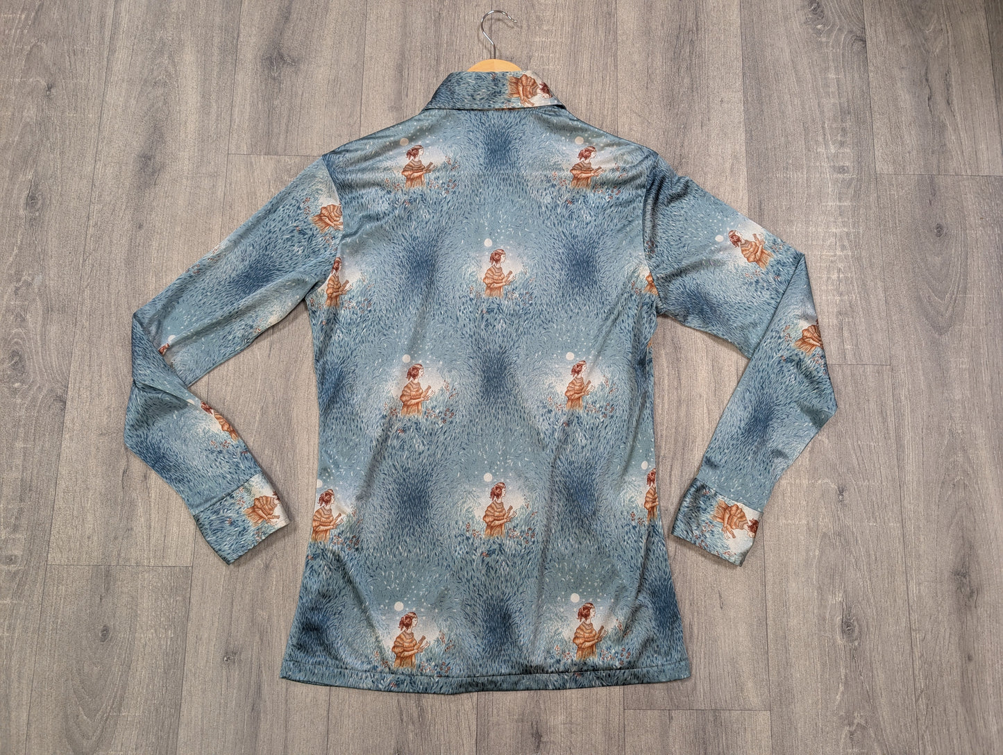 1970s novelty print dagger collar shirt