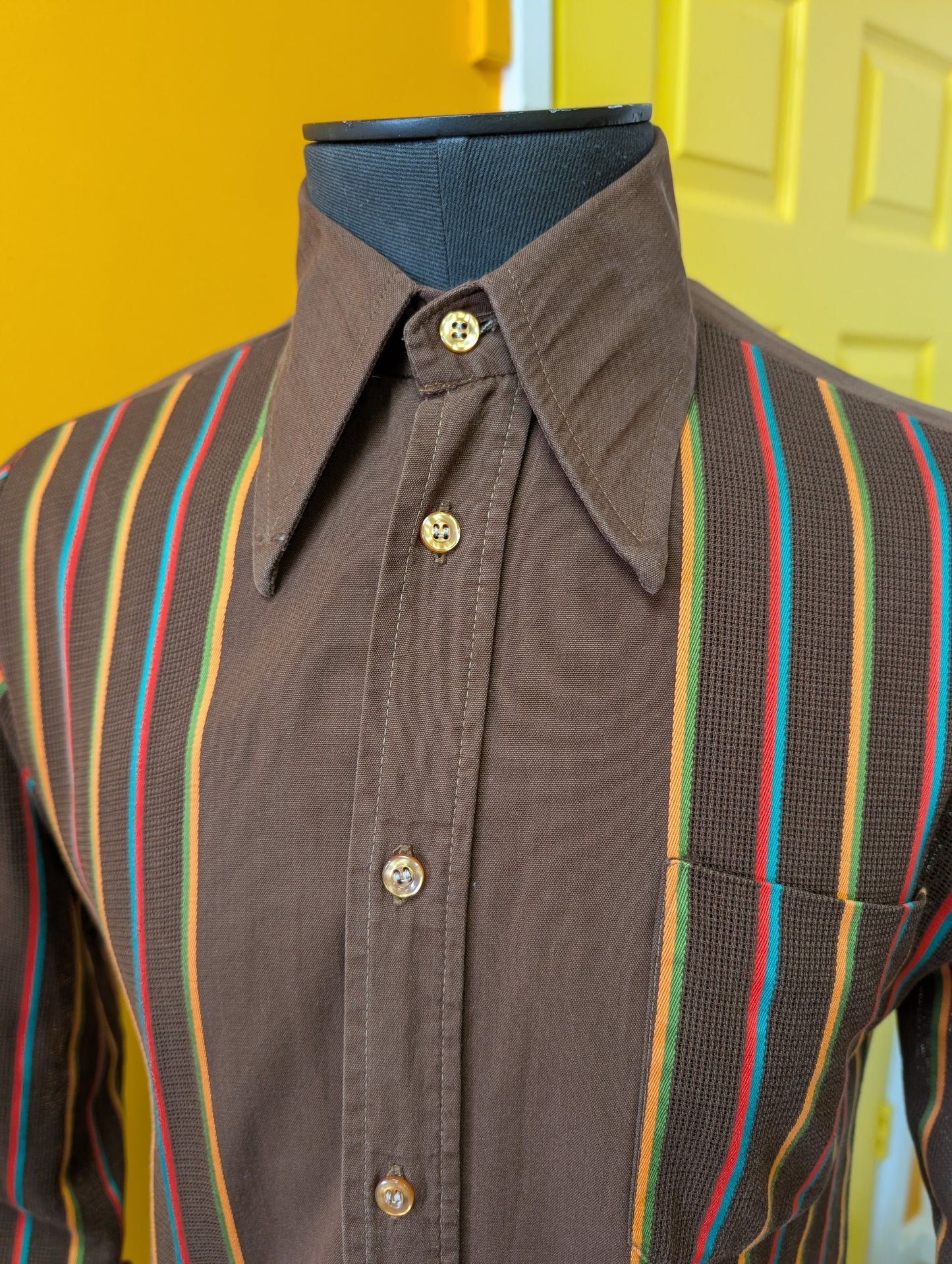 60s/70s brown cotton mesh shirt