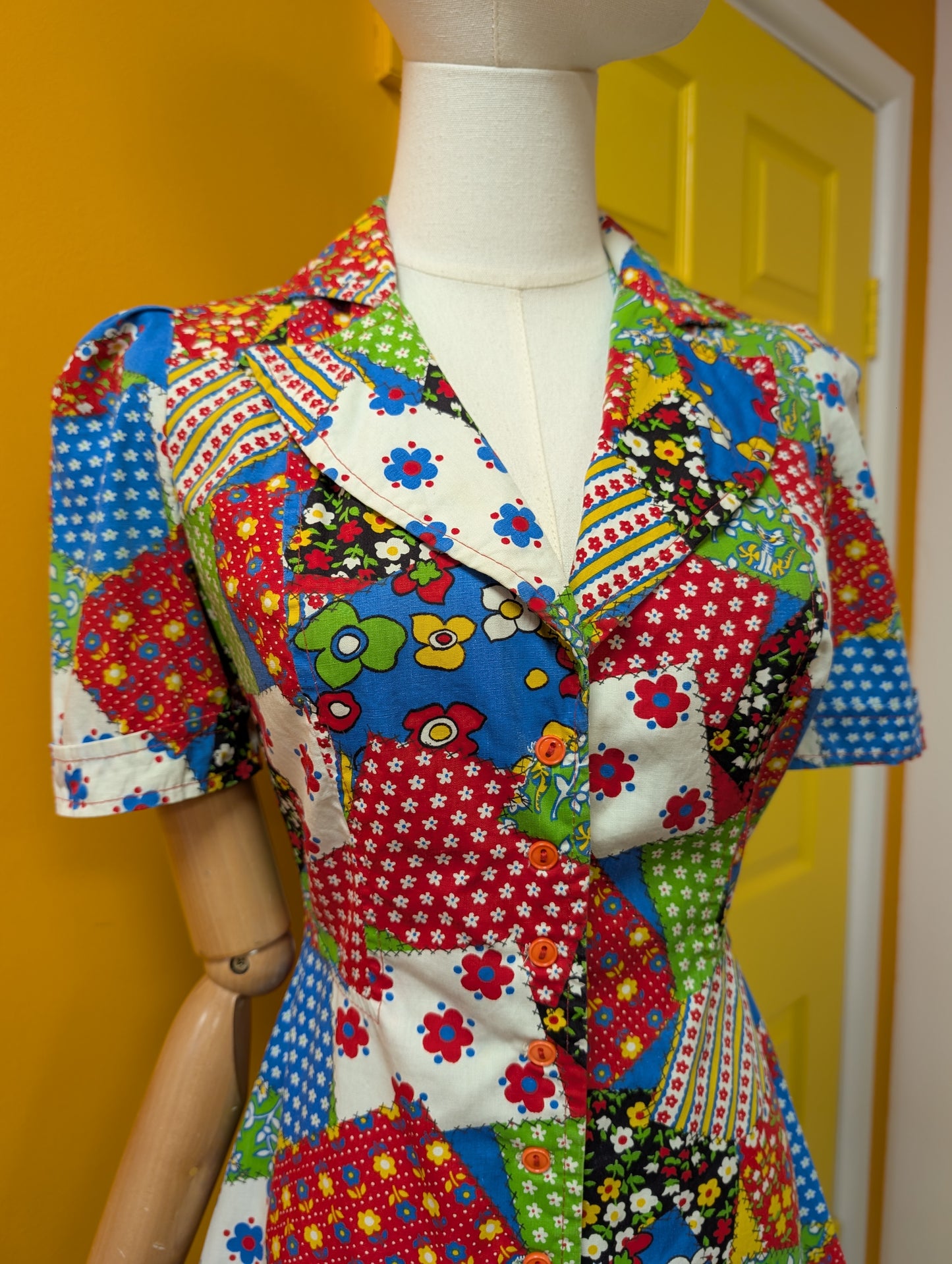 1970s Louis Caring novelty patchwork print - XS