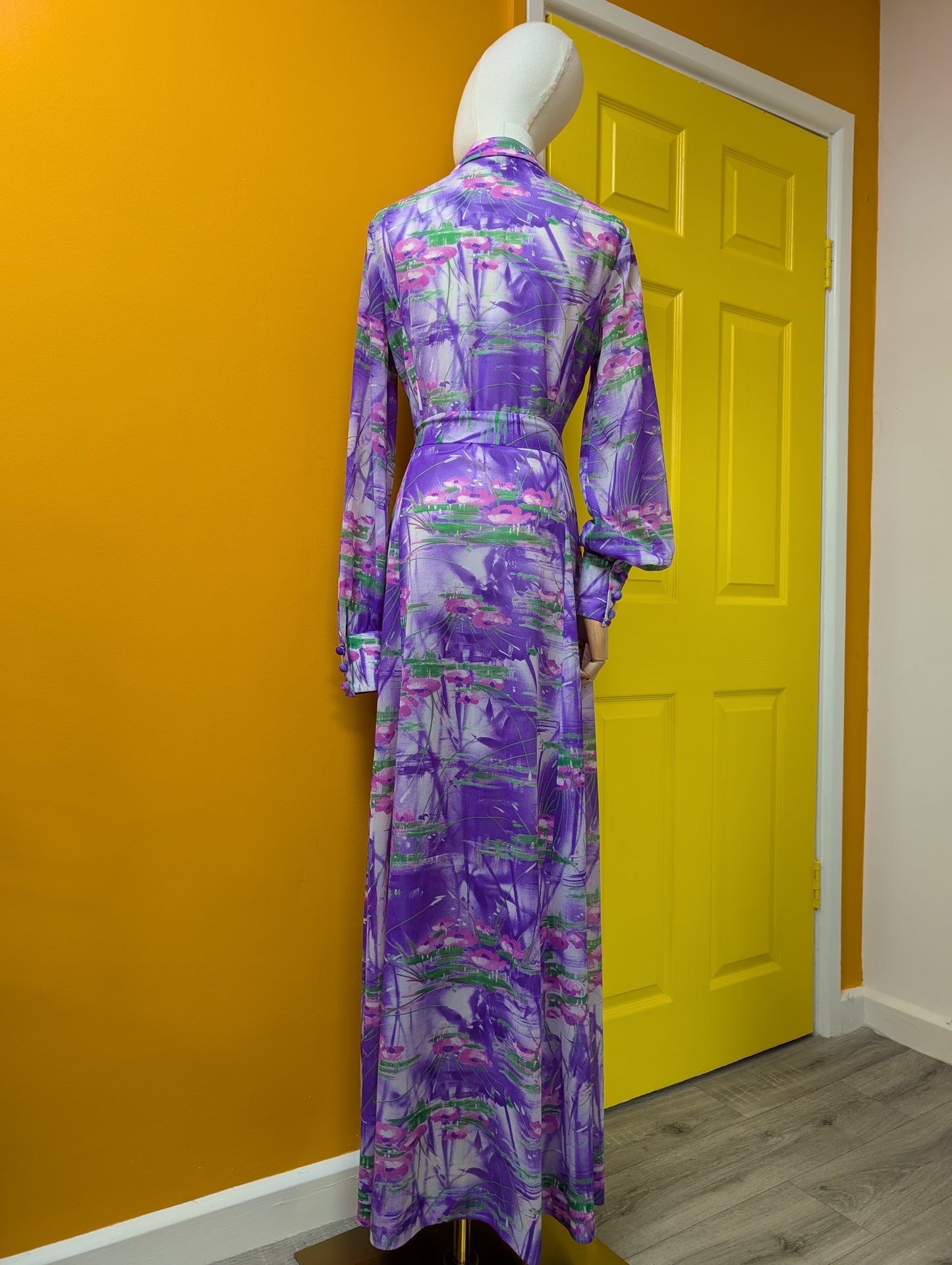 1970s Elida purple maxi dress & belt - M/12