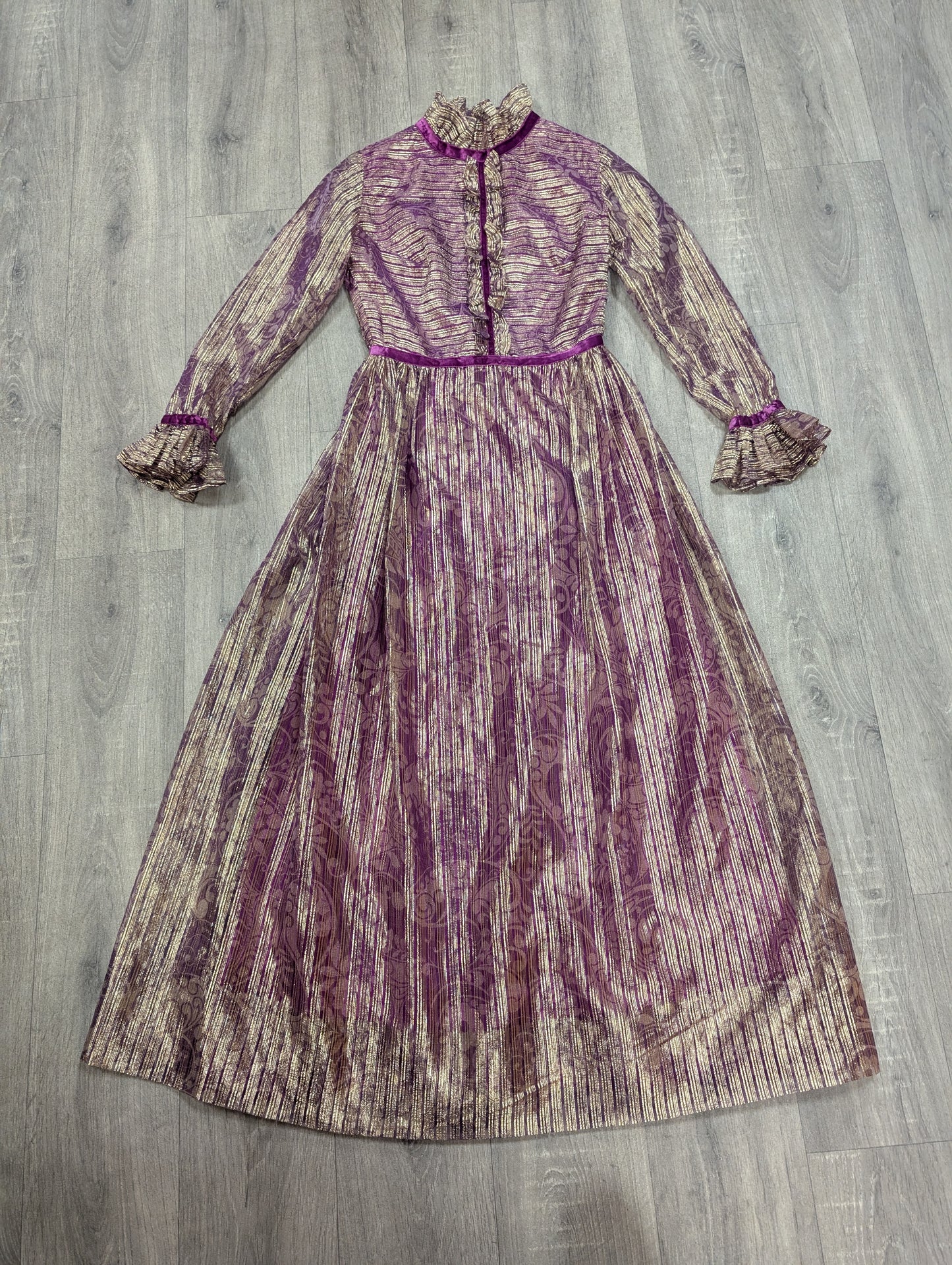 60s/70s Peterson Maid sparkly purple & gold dress - XS/S/6/8