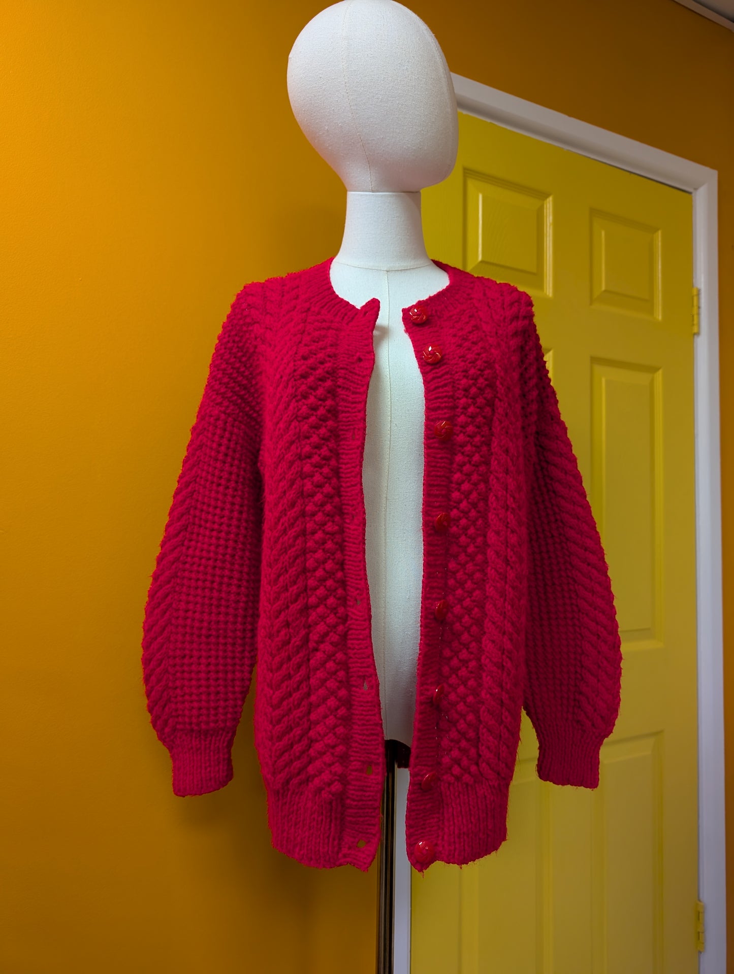 Hand knitted red cardigan - S/M
