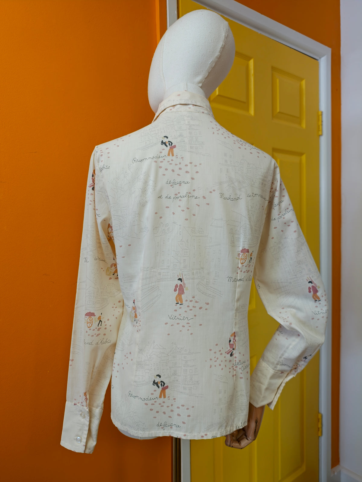 1970s Spinney novelty print dagger collar shirt - S/M