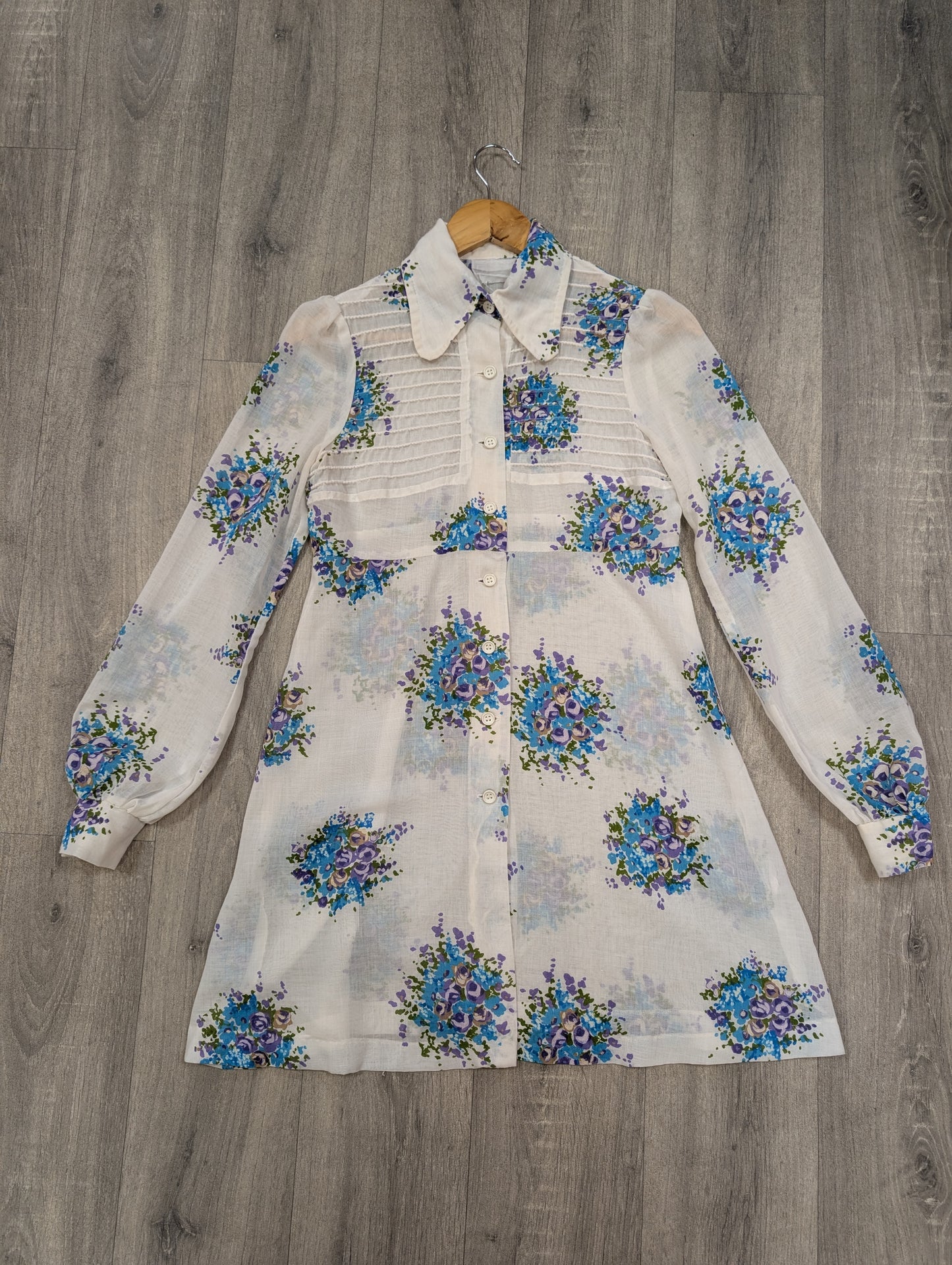 1960s sheer floral mini dress - XS/6