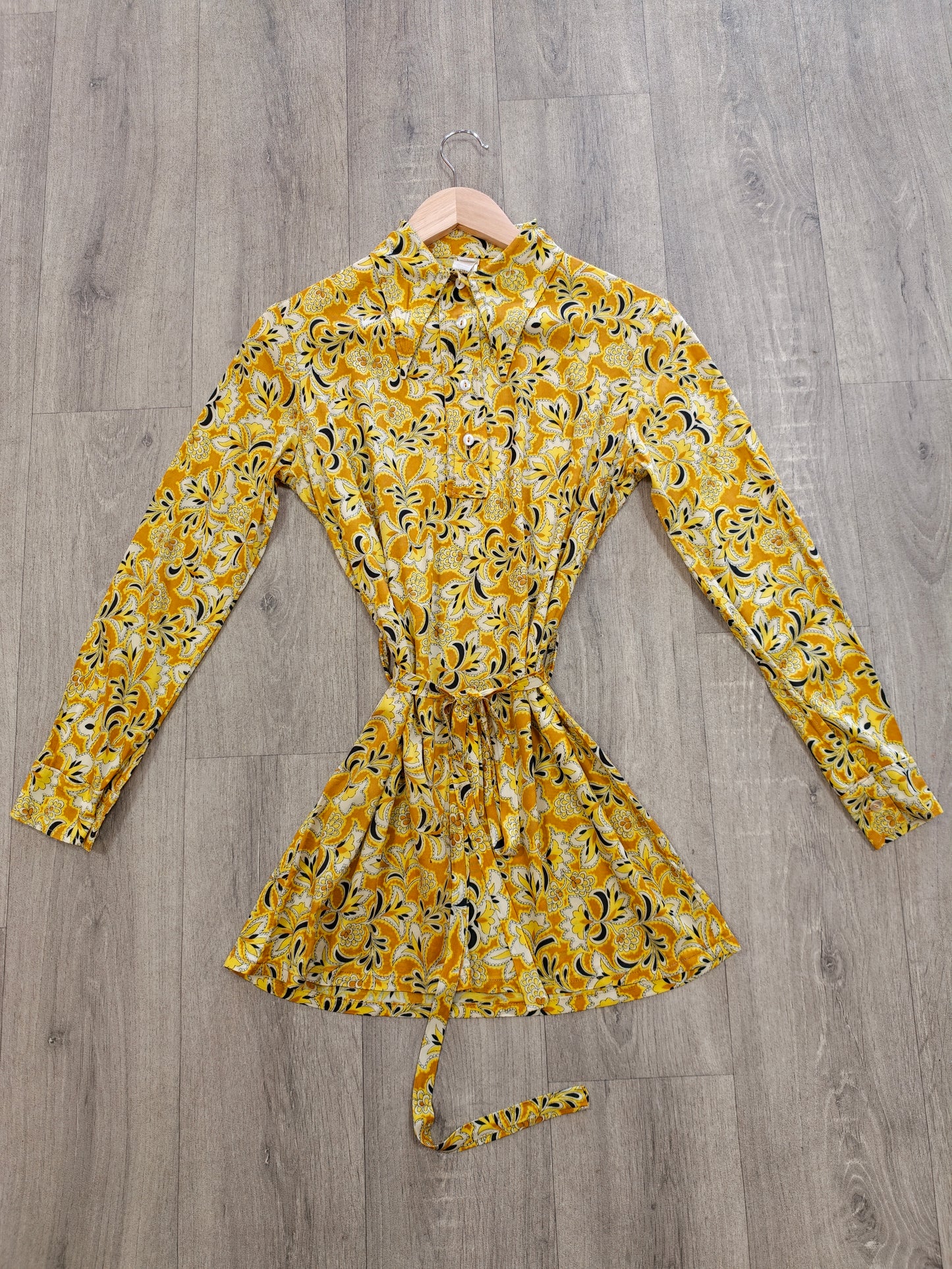 1970s belted dagger collar shirt - M