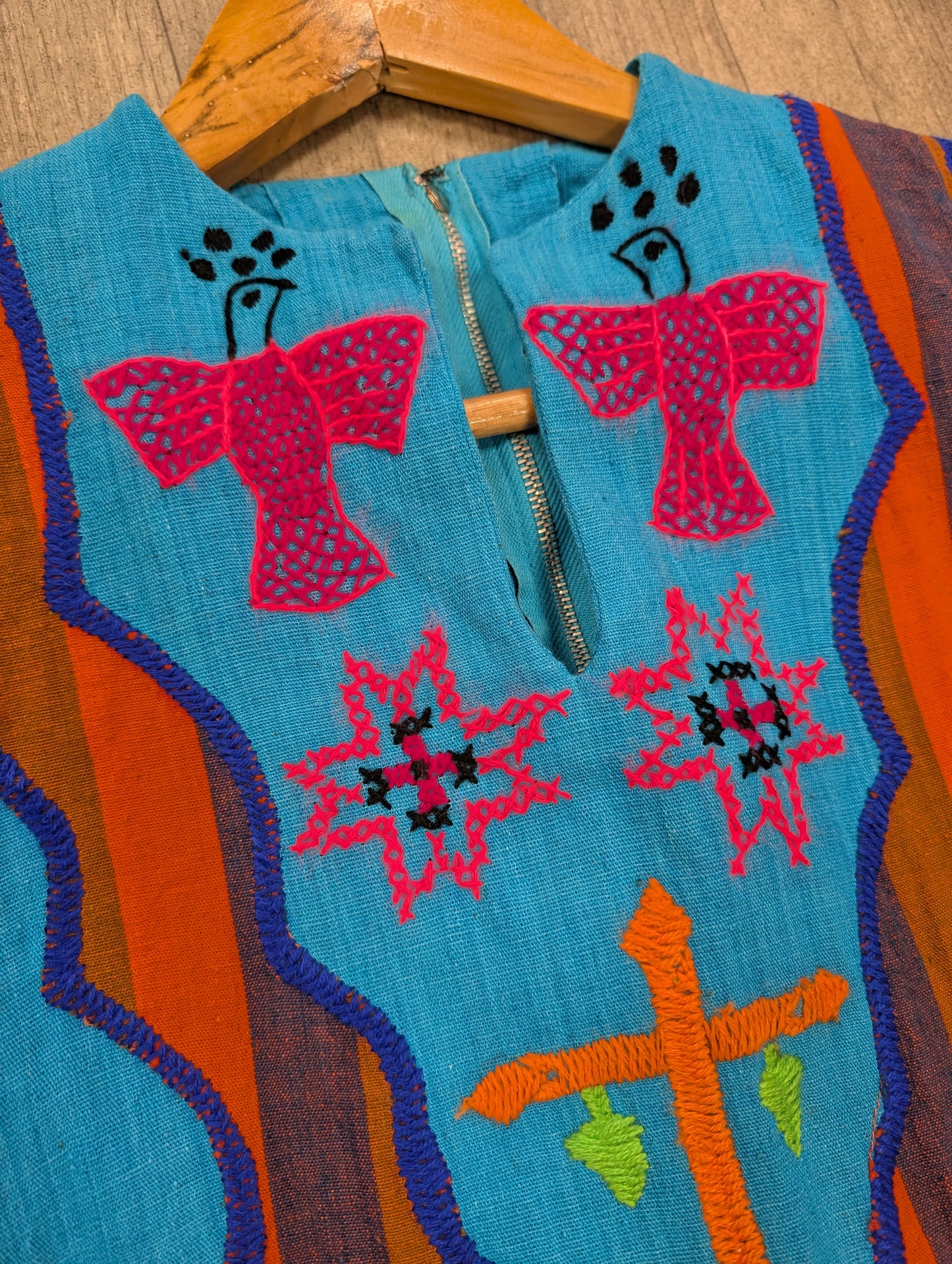 1970s Mexican embroidered cotton dress - XS