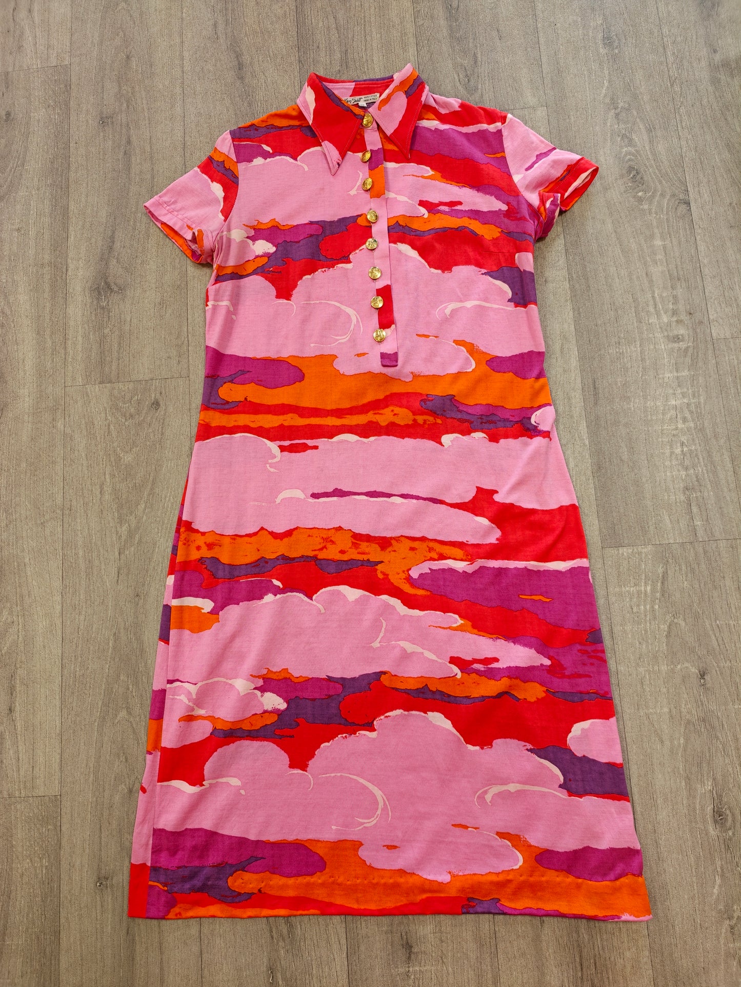 1960s Ken Scott psychedelic pink cotton dress - S/M