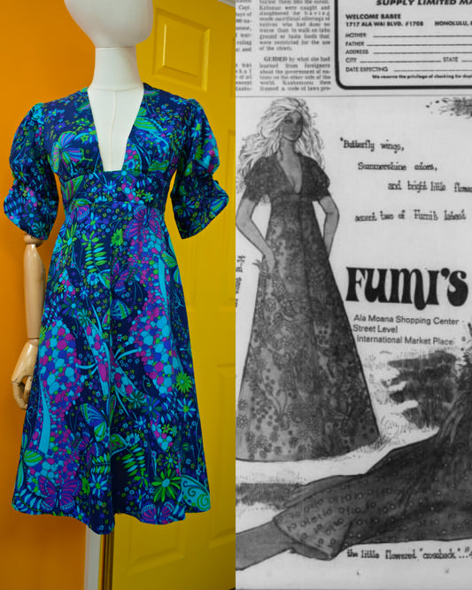 1970s Fumi's Originals Hawaiian butterfly print dress - XS/S/6/8