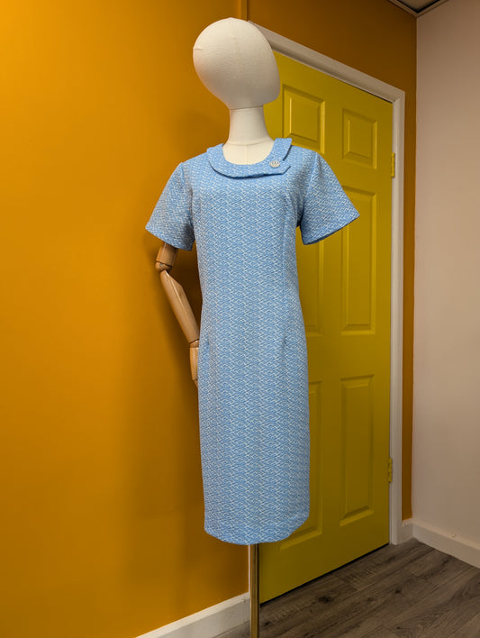 1960s blue crimplene dress - L/16