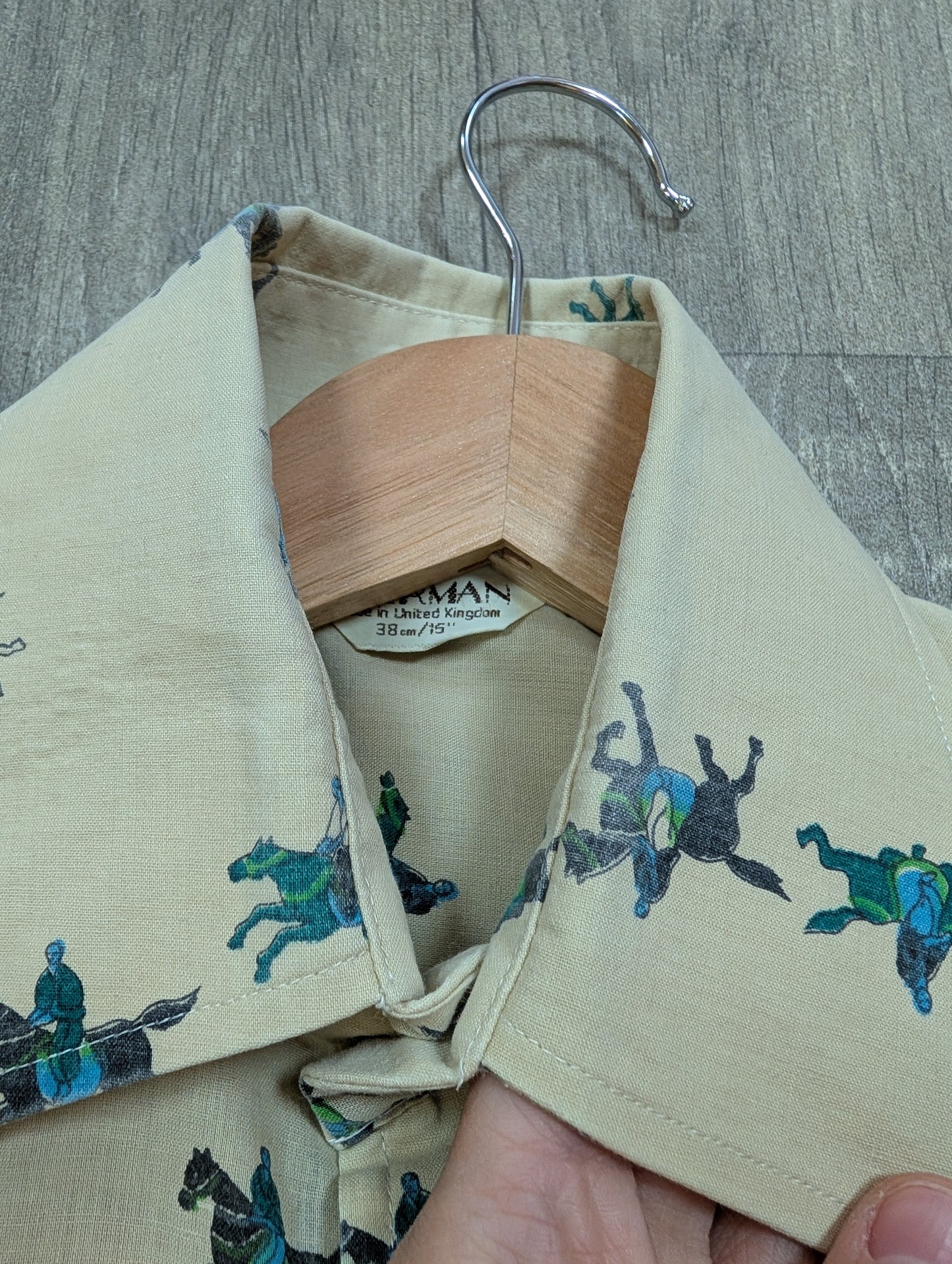 1970s Ben Sherman novelty horse print dagger collar shirt