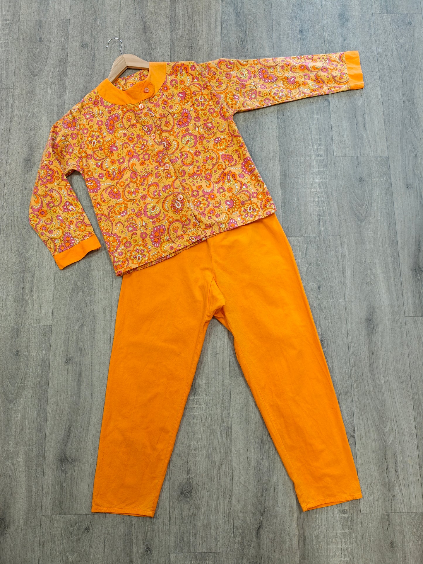 1960s psychedelic orange brushed cotton pyjamas - S