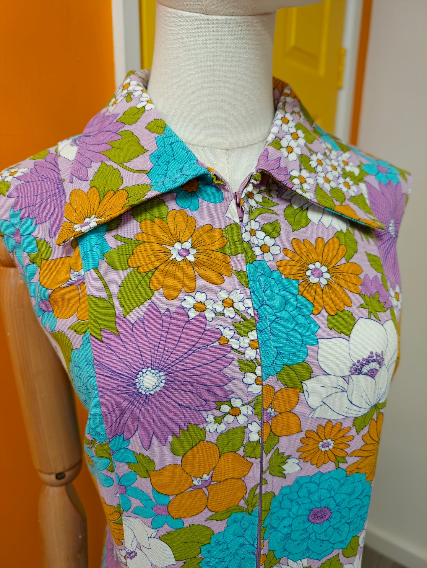 1960s St Michael flower power cotton dress - L/16/18