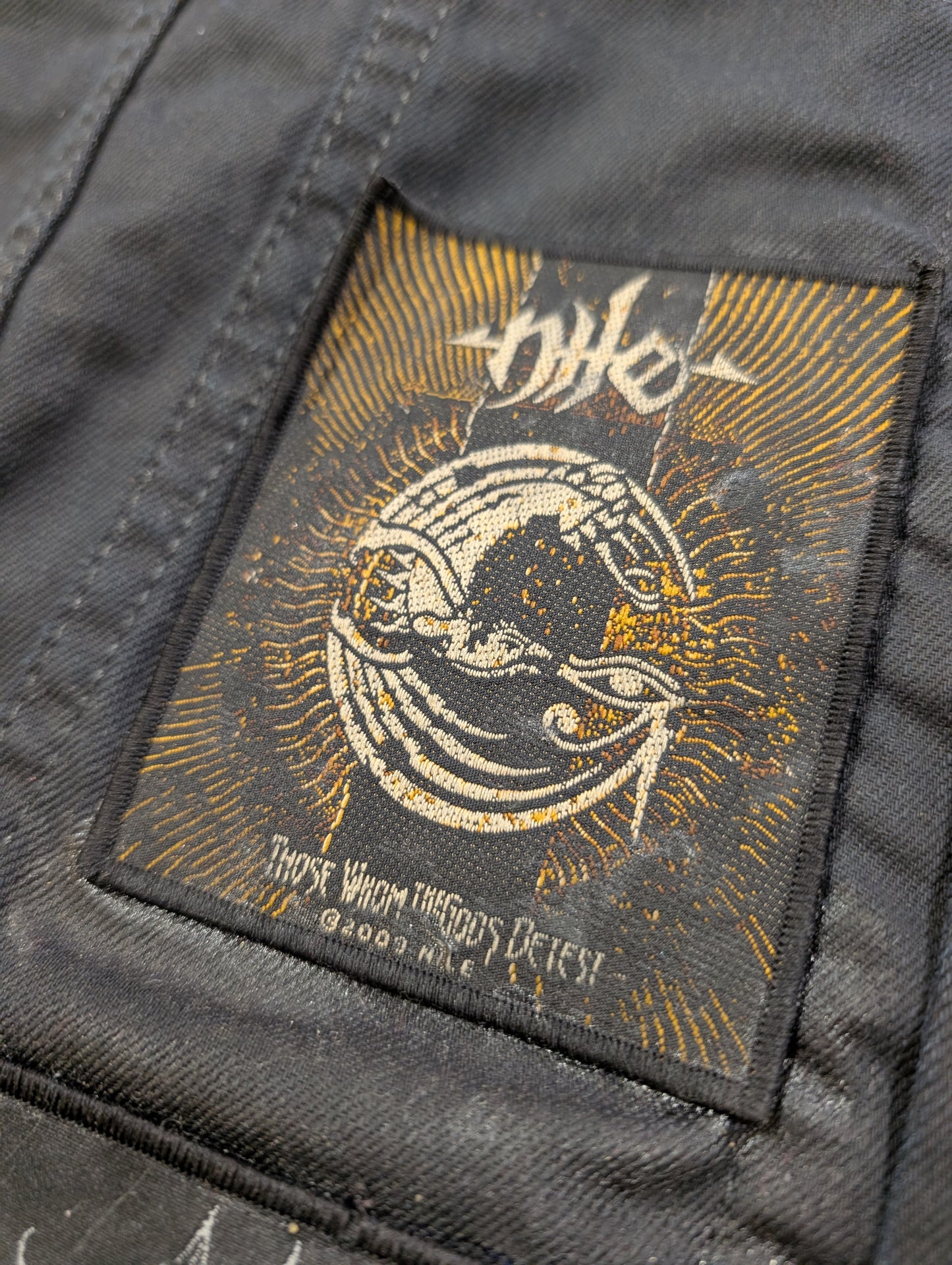 Customised Levi's jacket with band patches