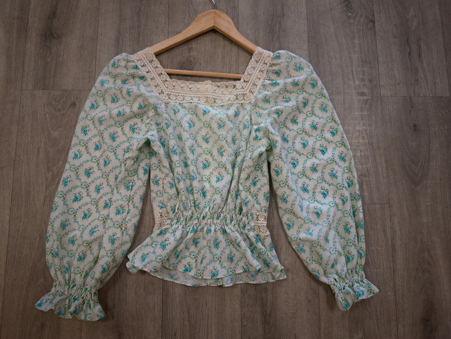 1970s St Michael floral lace trim blouse - XS