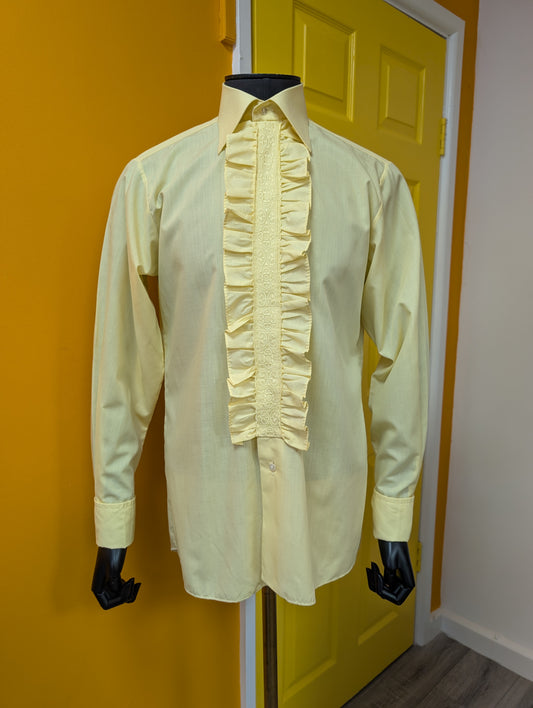 1970s Rocola yellow ruffle front double cuff shirt