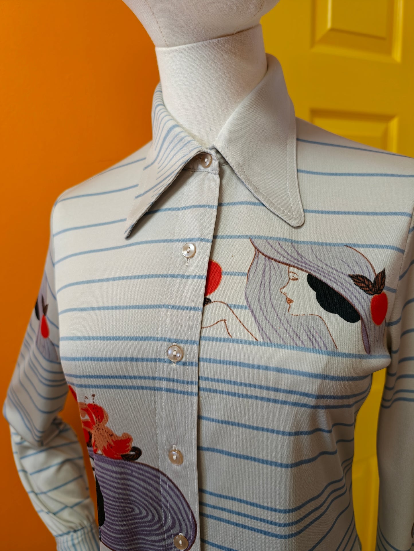 1970s novelty Helen Dryden print dagger collar shirt - S