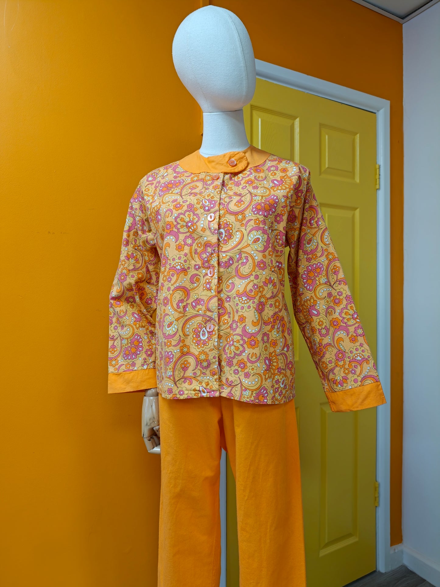 1960s psychedelic orange brushed cotton pyjamas - S